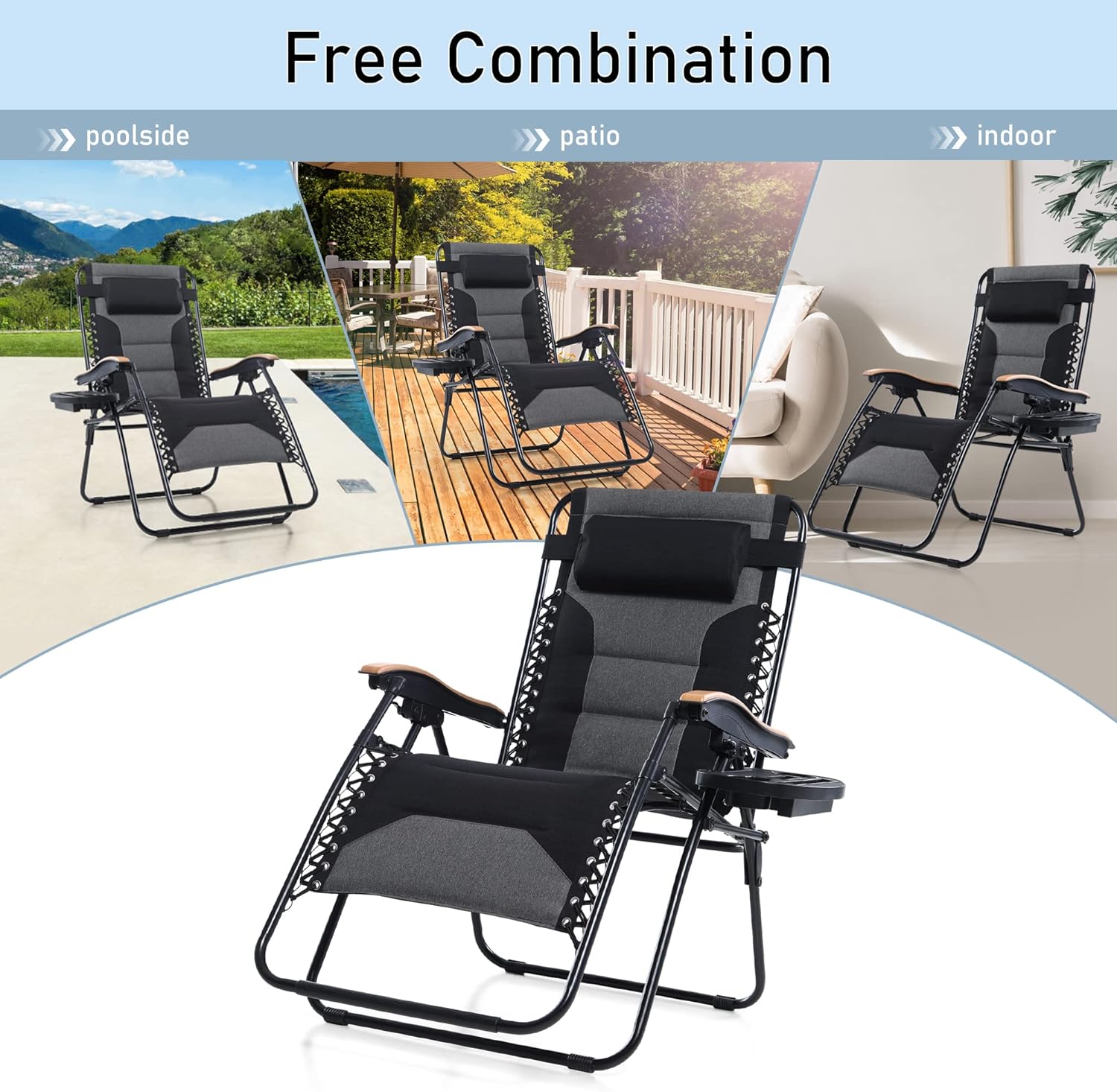 BUY 1 GET 1 FREEOversize XL Padded Zero Gravity Lounge Chair Wide Armrest Adjustable Recliner with Cup Holder