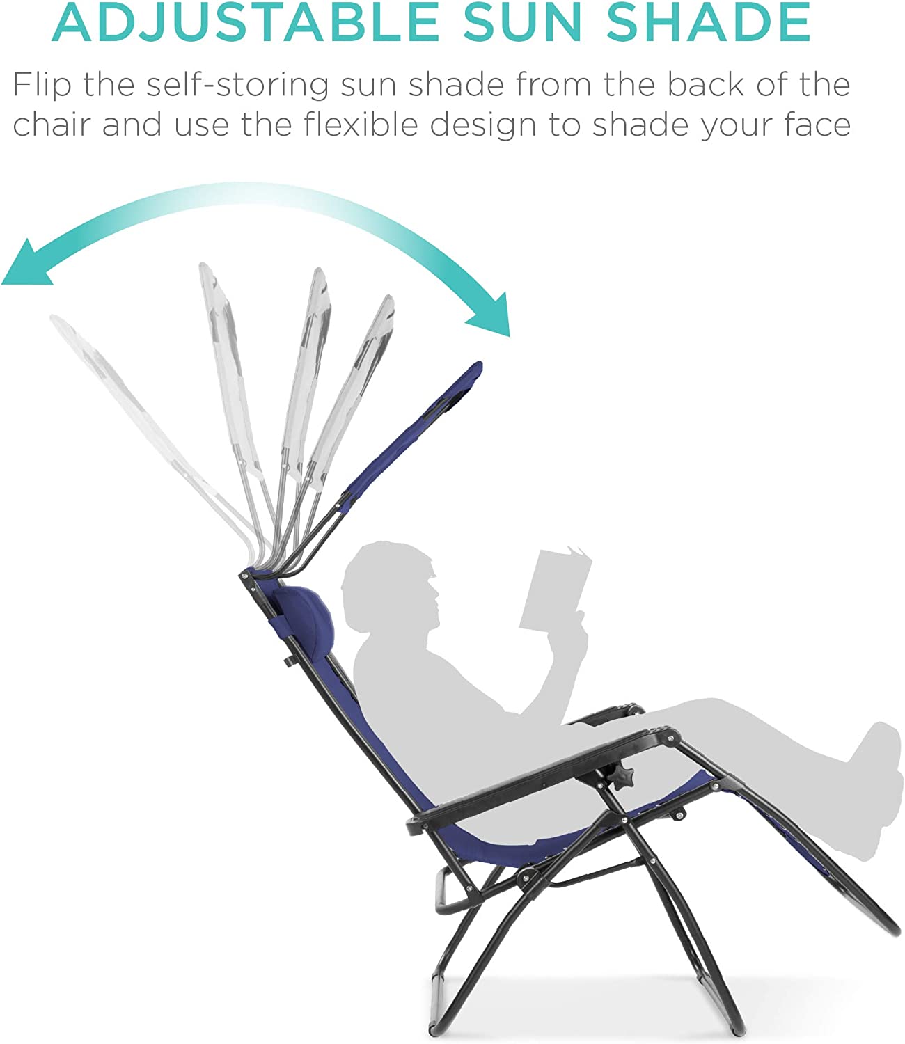 Folding Zero Gravity Outdoor Recliner Patio Lounge Chair w/Adjustable Canopy Shade, Headrest, Side Accessory Tray, Textilene Mesh - Beige