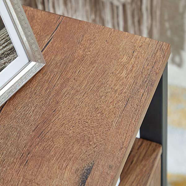 VASAGLE Nightstand, End Table with Open Shelf, Steel Frame, Bedroom, Industrial, Rustic Brown + Black