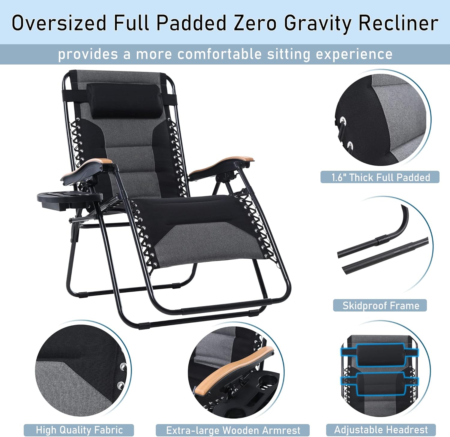 BUY 1 GET 1 FREEOversize XL Padded Zero Gravity Lounge Chair Wide Armrest Adjustable Recliner with Cup Holder