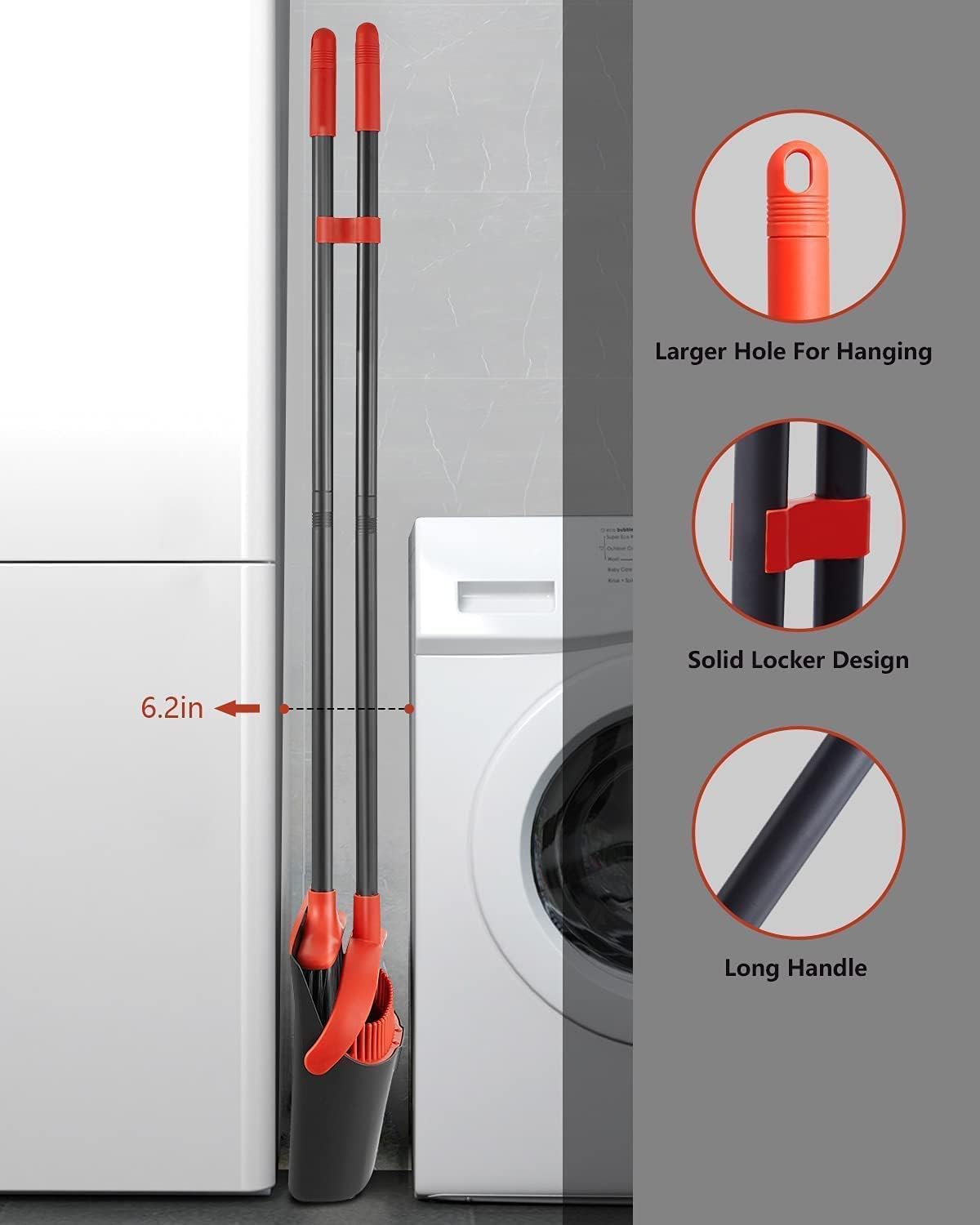 Broom with Dustpan Combo Set, Upgrade Broom and Dustpan Set for Home, 52'' Long Handle Broom and Dustpan Set, Standing Dustpan and Broom for Kitchen Office Lobby Floor