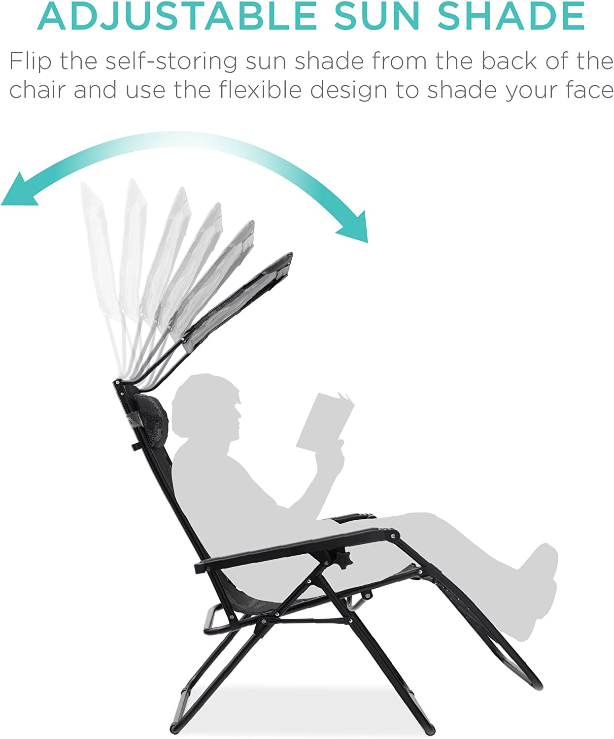 Folding Zero Gravity Outdoor Recliner Patio Lounge Chair w/Adjustable Canopy Shade, Headrest, Side Accessory Tray, Textilene Mesh - Beige