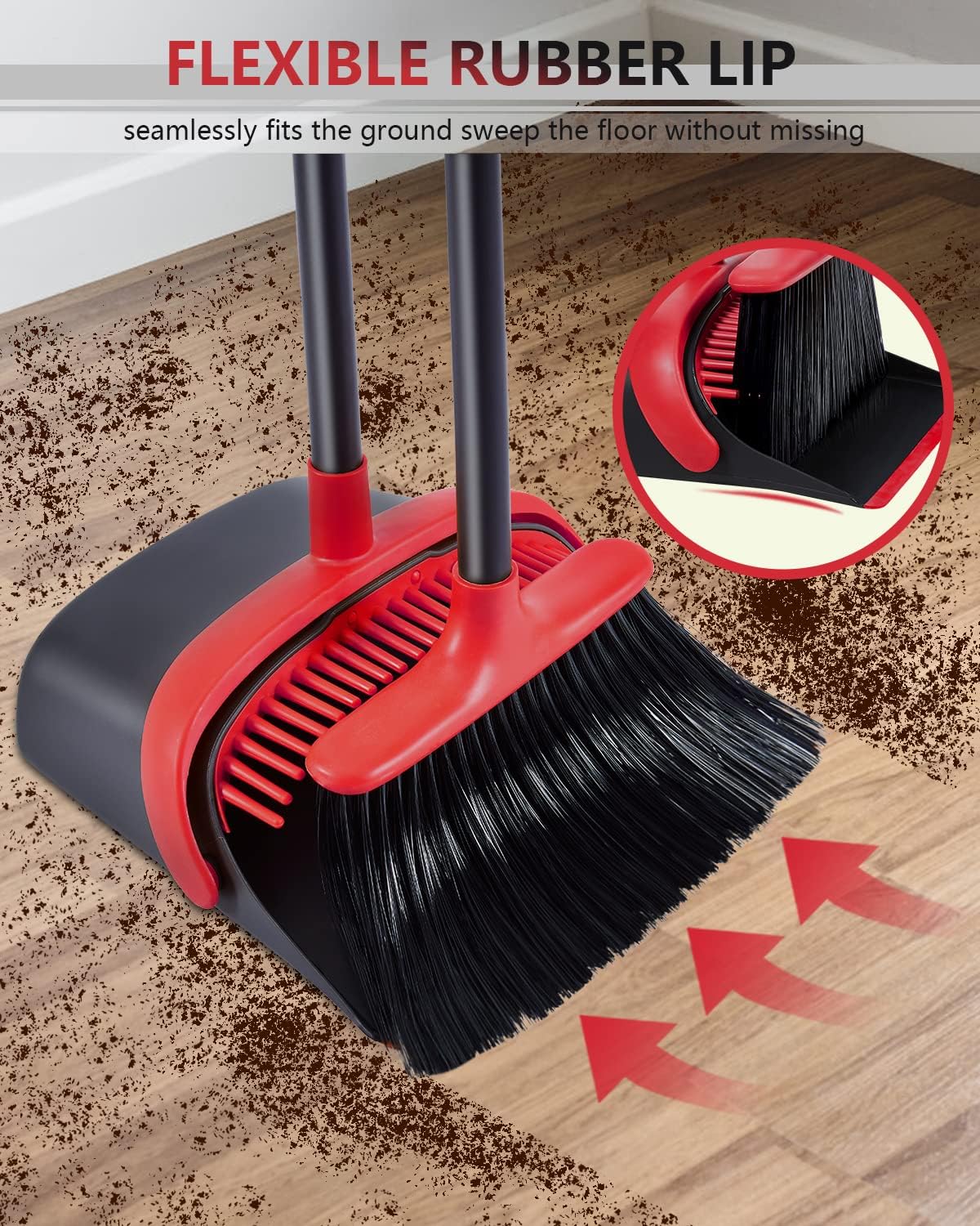 Broom with Dustpan Combo Set, Upgrade Broom and Dustpan Set for Home, 52'' Long Handle Broom and Dustpan Set, Standing Dustpan and Broom for Kitchen Office Lobby Floor