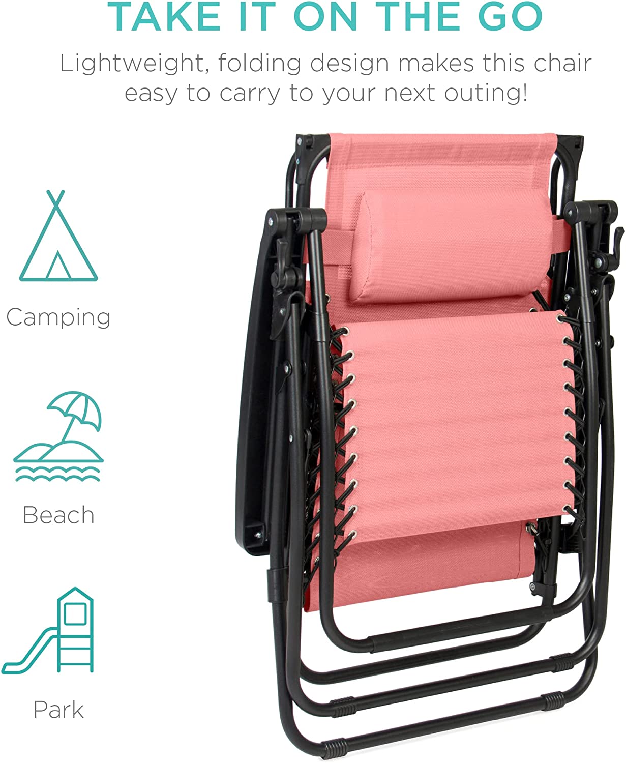 Folding Zero Gravity Outdoor Recliner Patio Lounge Chair w/Adjustable Canopy Shade, Headrest, Side Accessory Tray, Textilene Mesh - Beige