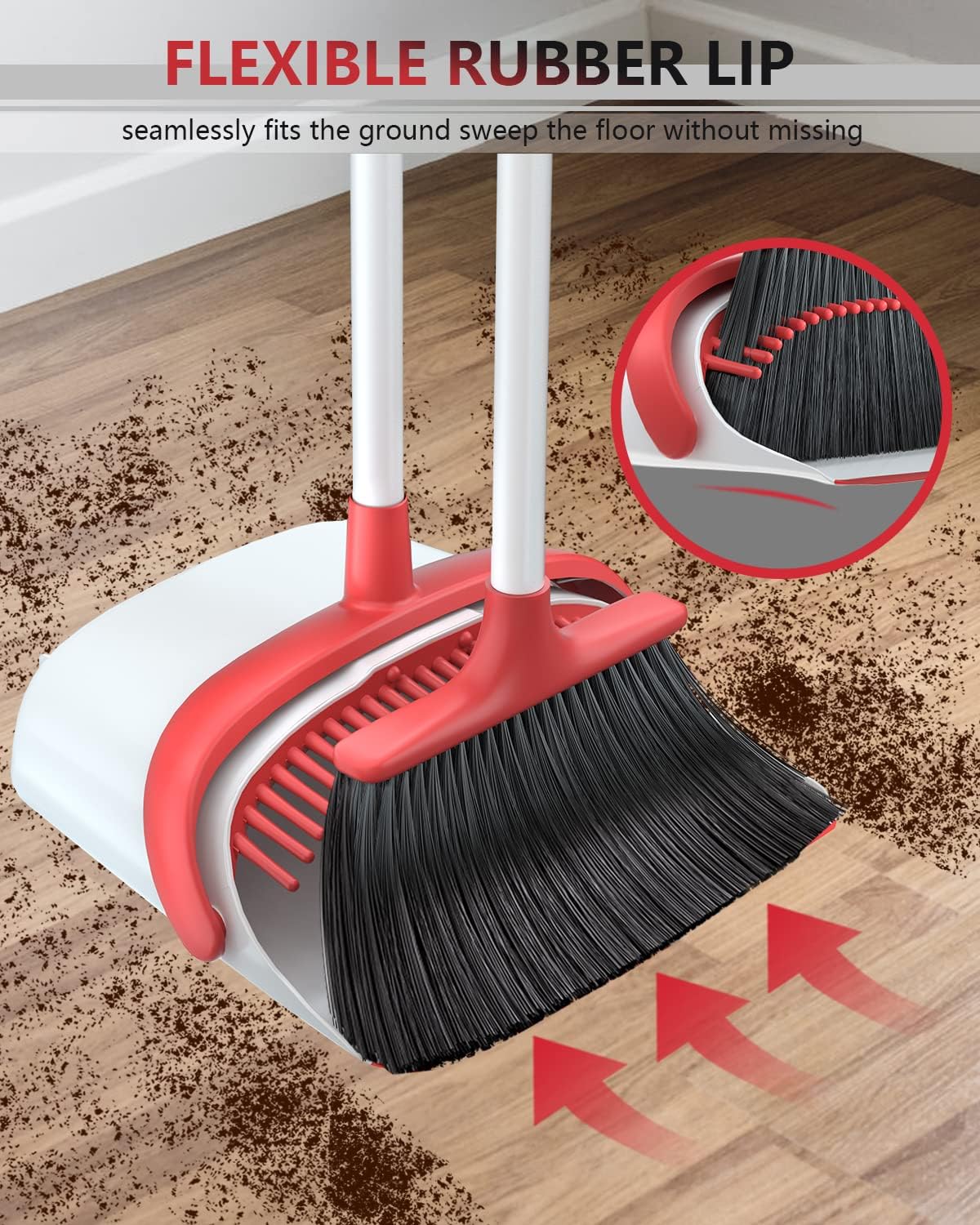 Broom with Dustpan Combo Set, Upgrade Broom and Dustpan Set for Home, 52'' Long Handle Broom and Dustpan Set, Standing Dustpan and Broom for Kitchen Office Lobby Floor