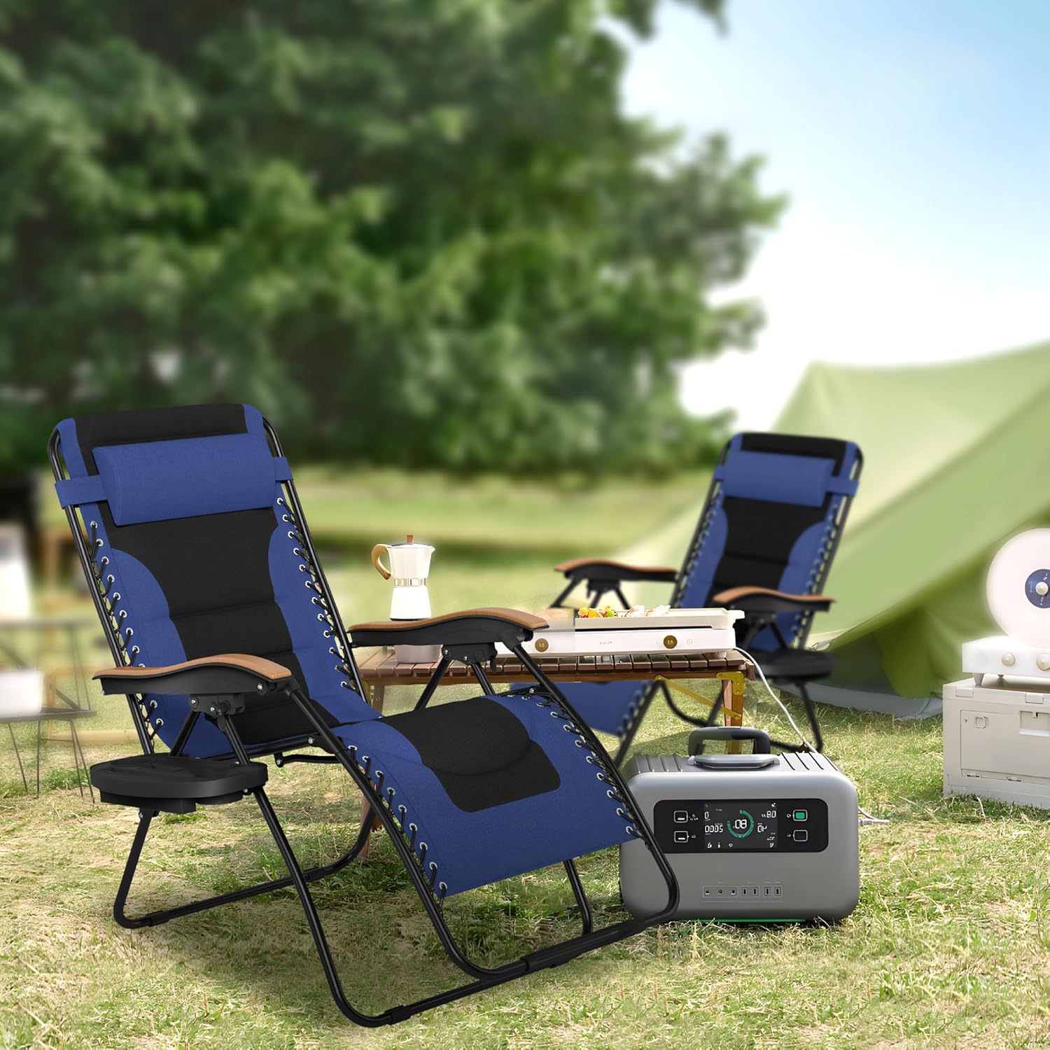 BUY 1 GET 1 FREEOversize XL Padded Zero Gravity Lounge Chair Wide Armrest Adjustable Recliner with Cup Holder