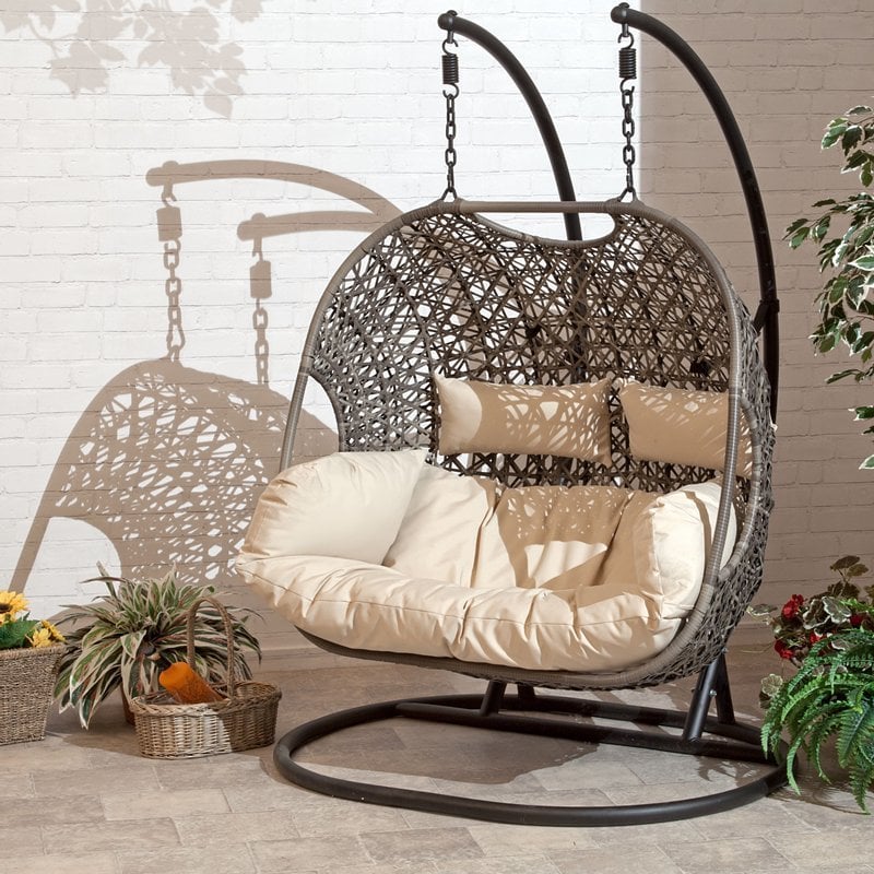 💝2024 HomeGood Solid Wood Wicker Swing Chair With Stand Rain Cover Included