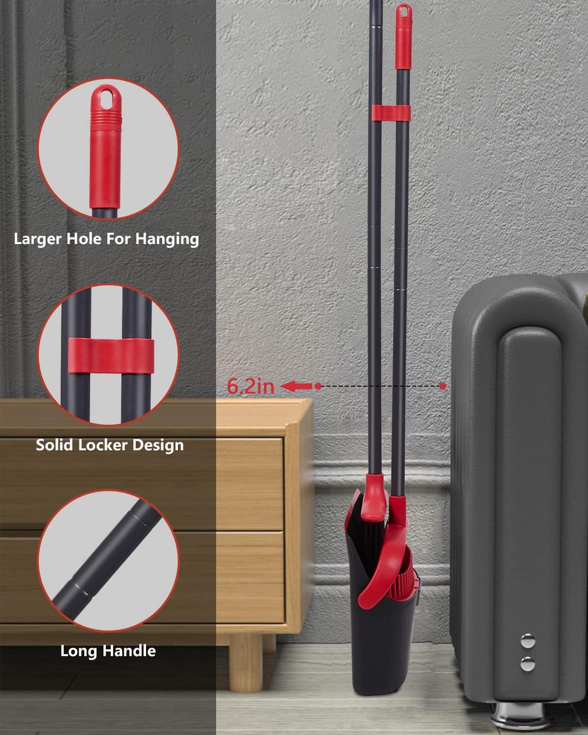 Broom with Dustpan Combo Set, Upgrade Broom and Dustpan Set for Home, 52'' Long Handle Broom and Dustpan Set, Standing Dustpan and Broom for Kitchen Office Lobby Floor