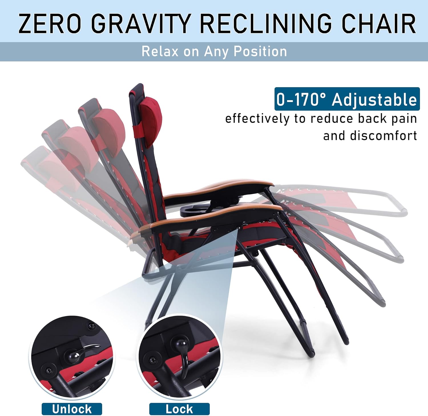 BUY 1 GET 1 FREEOversize XL Padded Zero Gravity Lounge Chair Wide Armrest Adjustable Recliner with Cup Holder