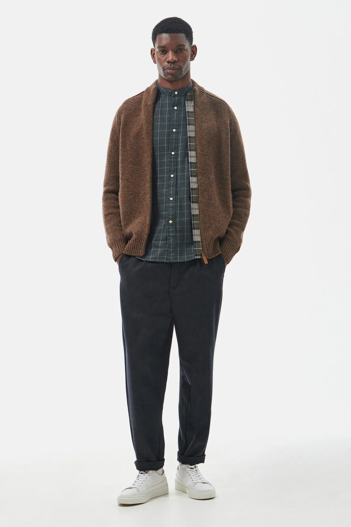 Calder Zip Through Jumper - OLIVE TWEED