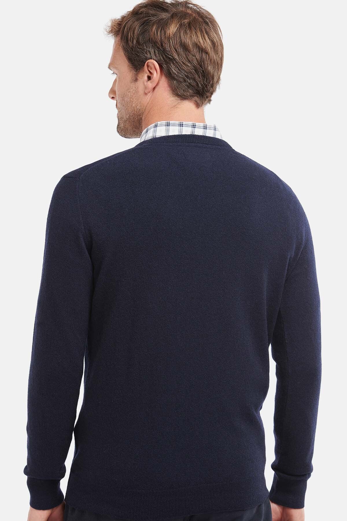 V Neck Wool Sweater - NAVY