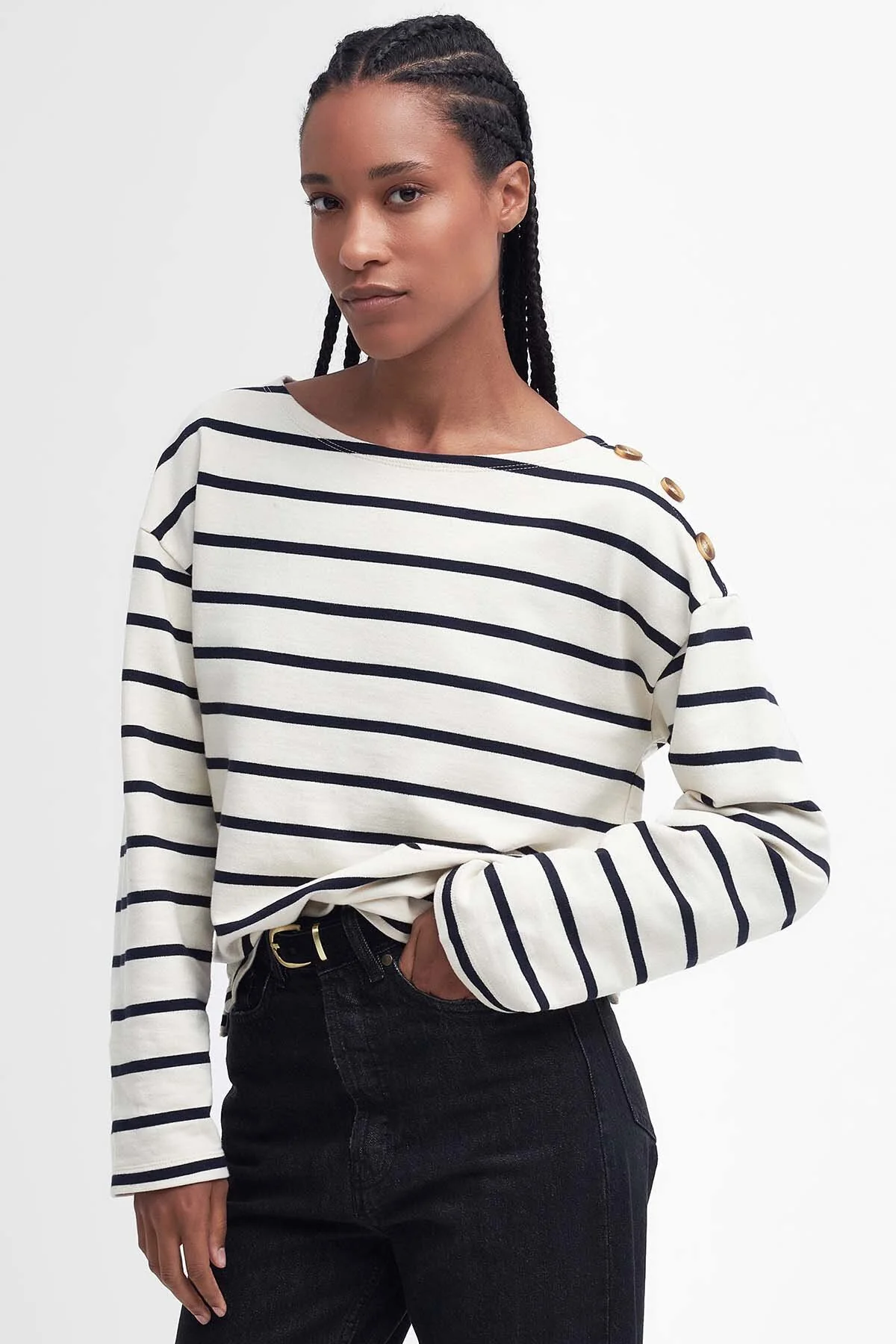 Caroline Striped Sweatshirt - ANTIQUE WHITE STRIPE