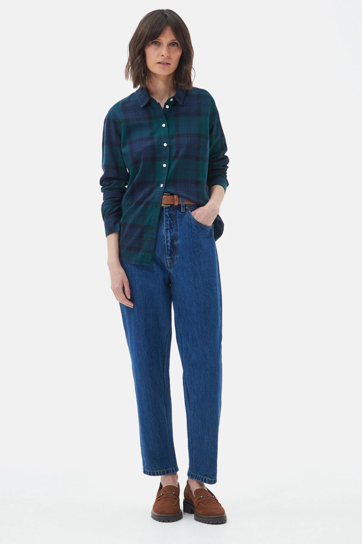 Bredon Shirt - BLACK/SAGE TARTAN