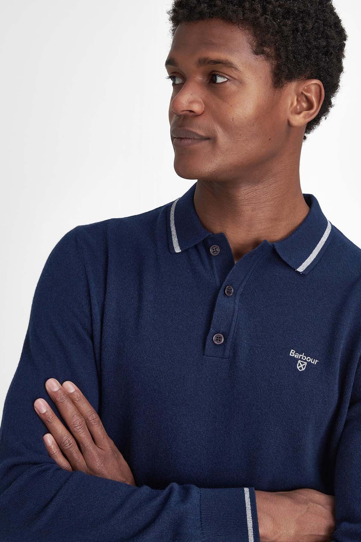 Nocton Knitted Long-Sleeved Polo Shirt - NAVY