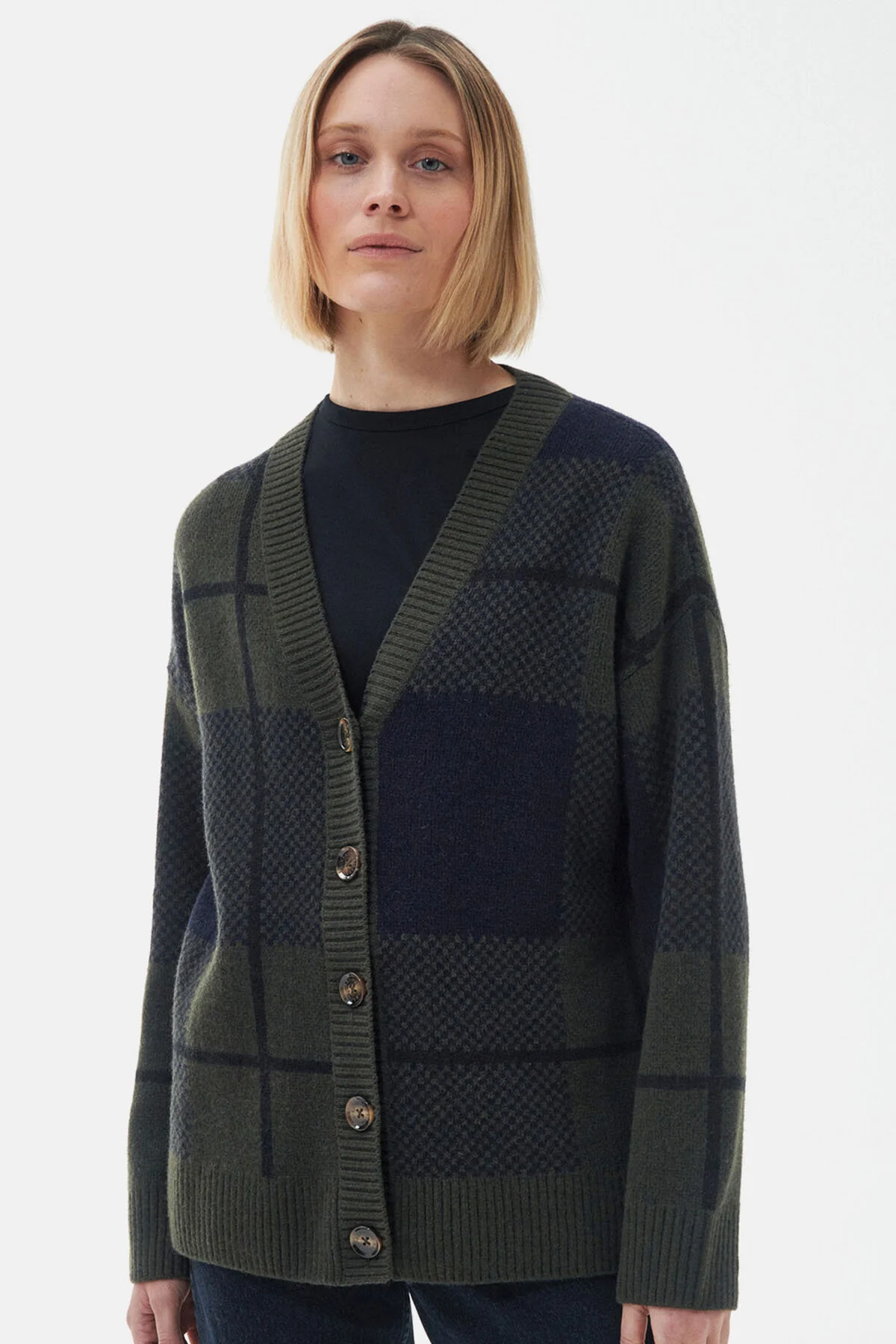 Marie Cardigan - BLACK/SAGE TARTAN