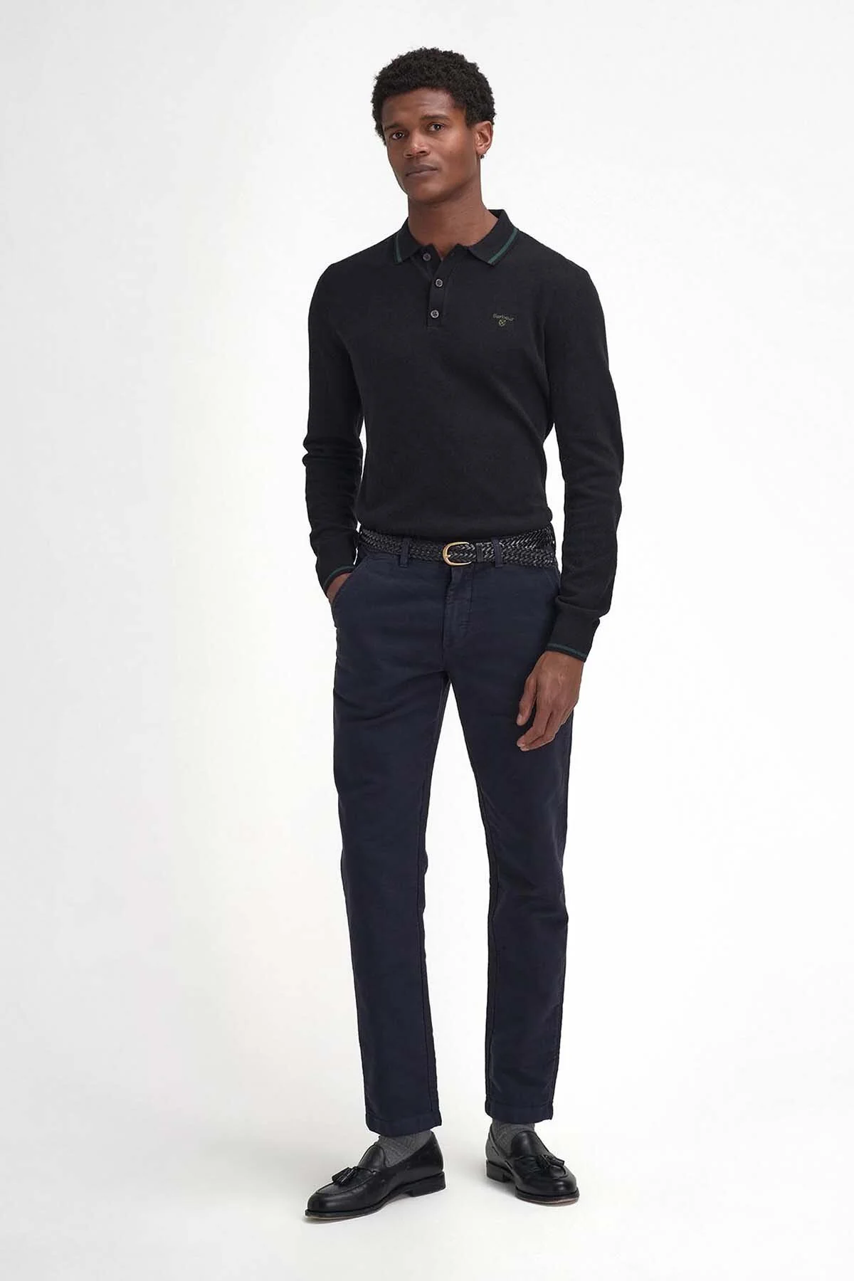 Nocton Knitted Long-Sleeved Polo Shirt - BLACK
