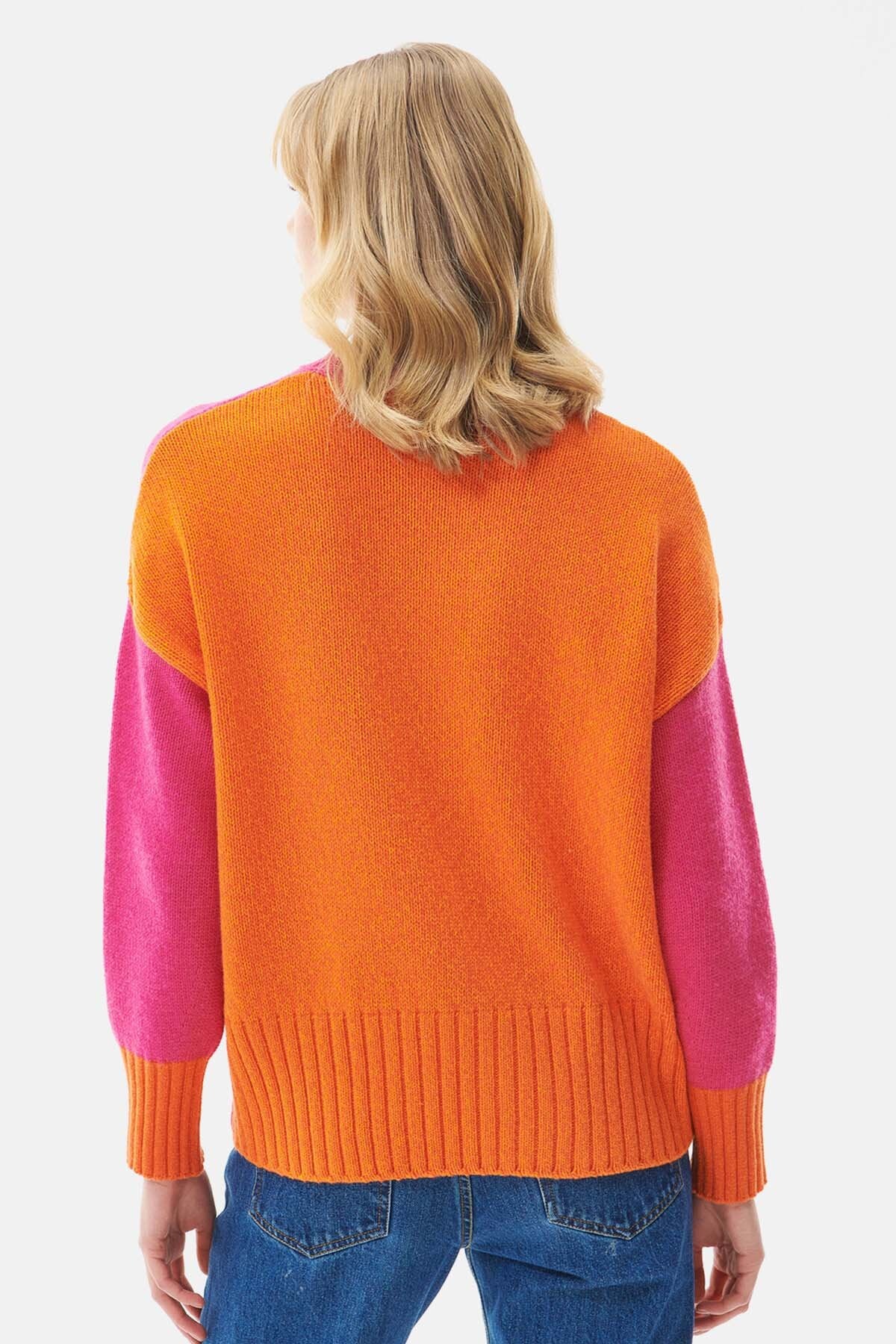 Surf Knitted Crew Neck Jumper - PINK DAHLIA/PUMPKIN