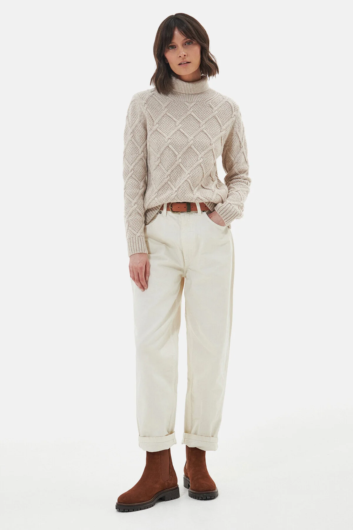 Burne Roll Neck Knit Sweatshirt - OATMEAL