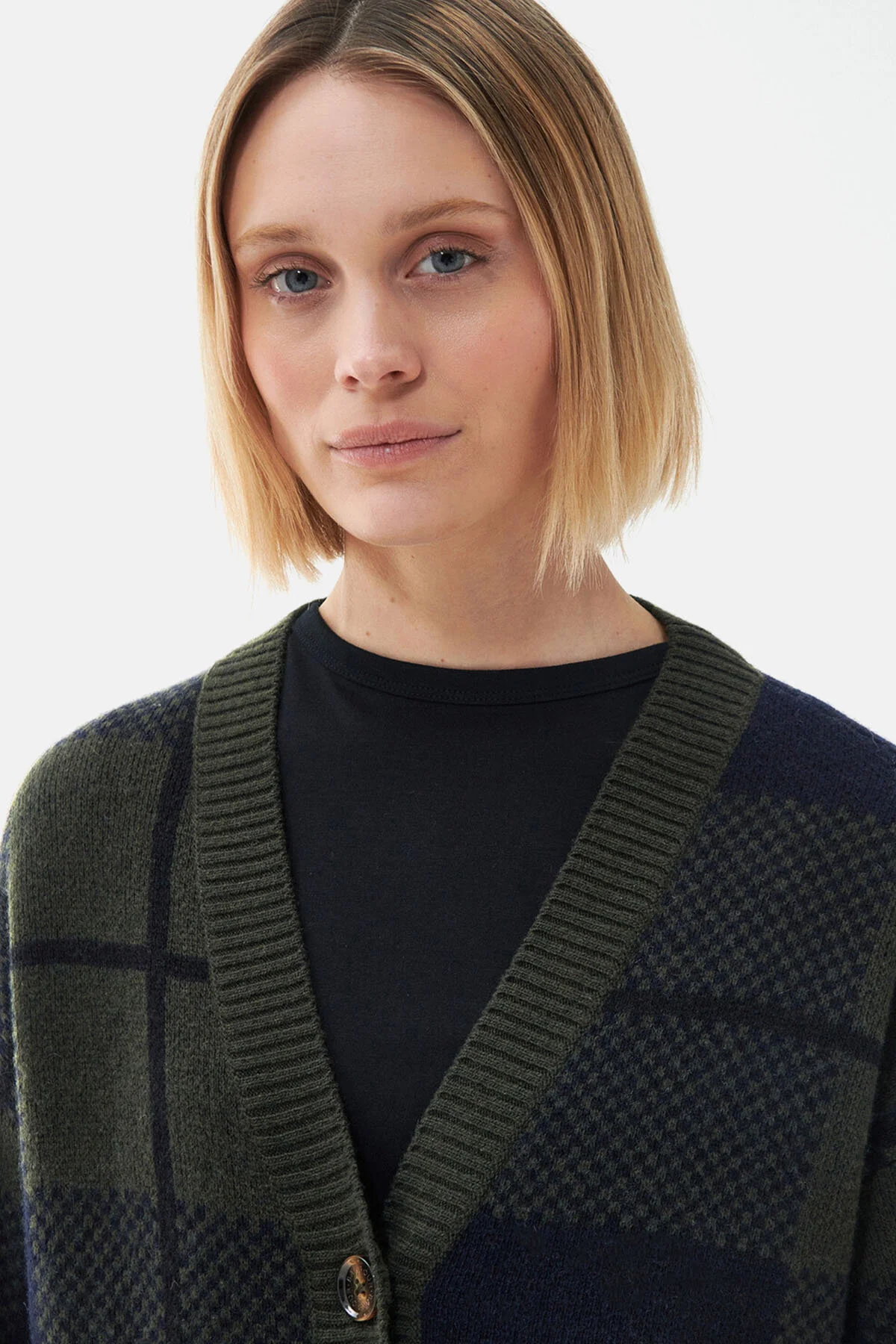 Marie Cardigan - BLACK/SAGE TARTAN