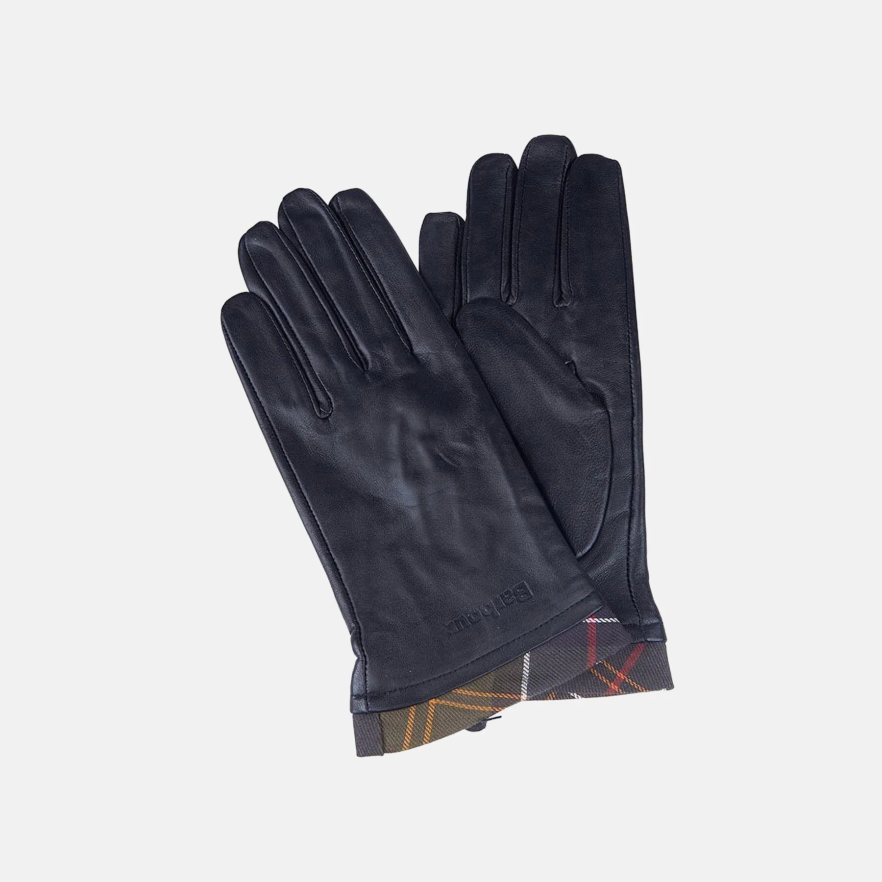 Leather Gloves with Tartan Trim - BLACK/CLASSIC