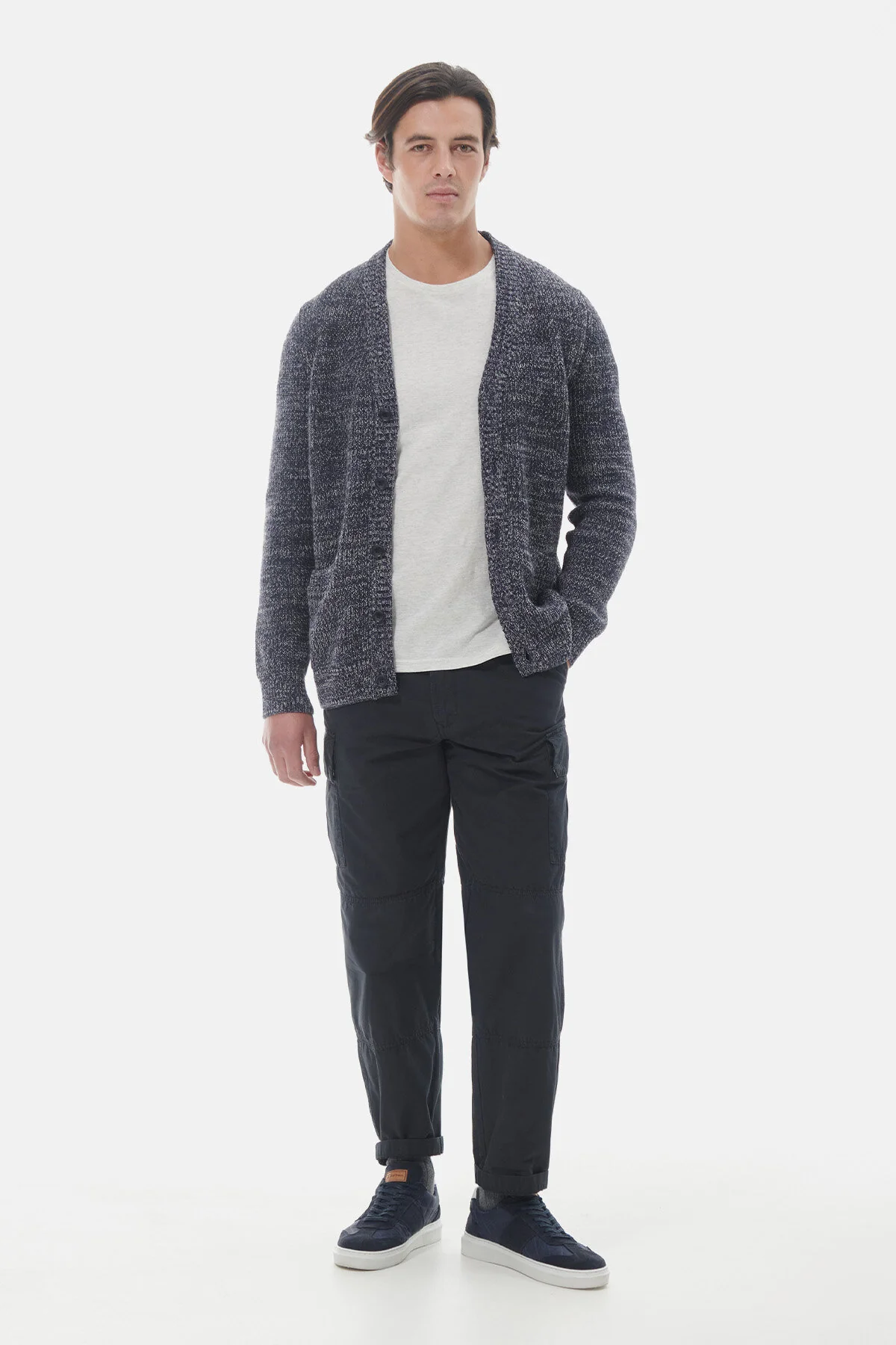 Sid Knitted Cardigan - NAVY MARL