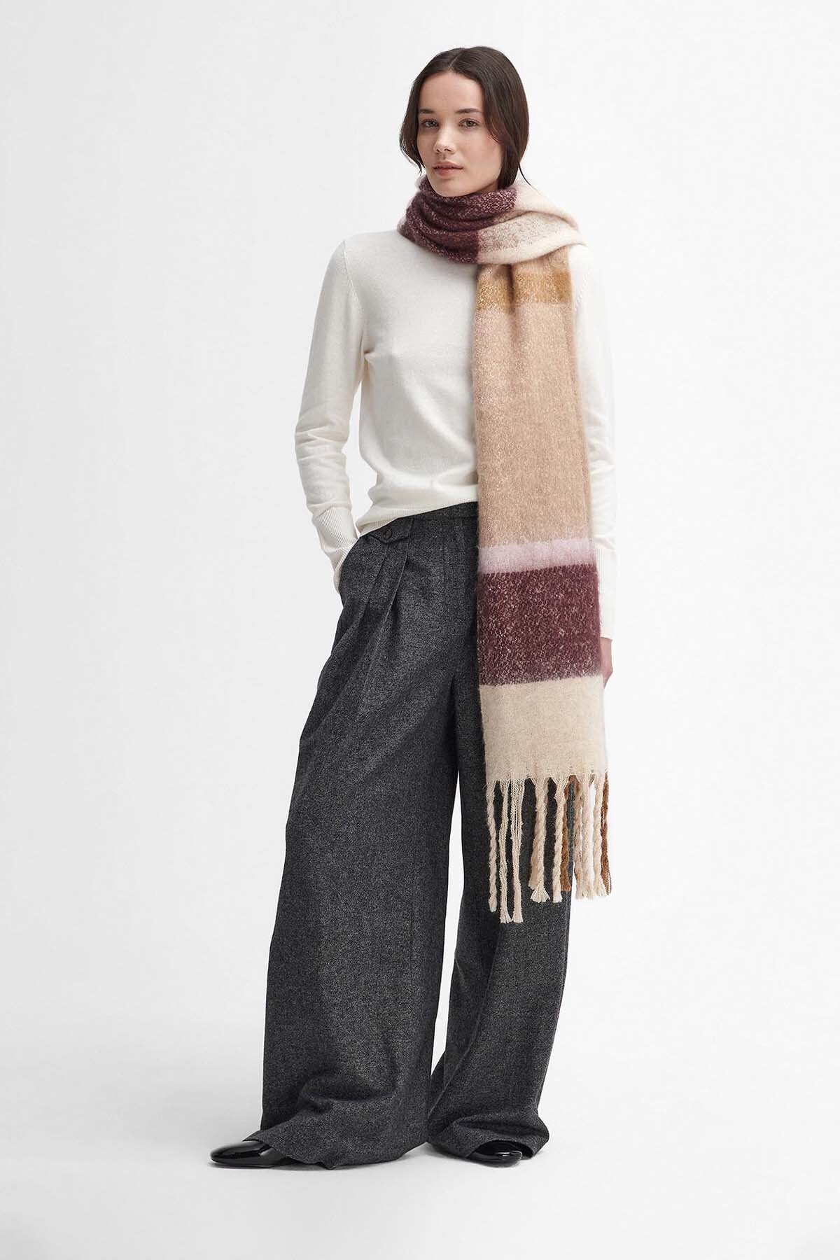 Isla Tartan Boucle Scarf - MUTED CABERNET