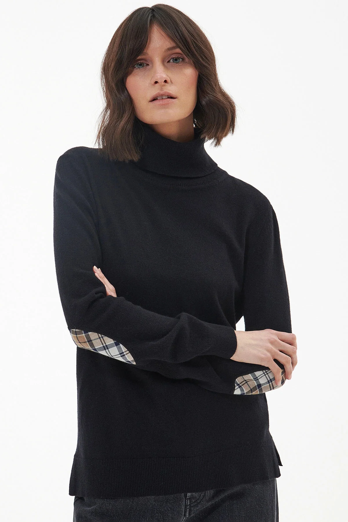 Roll Collar Sweater - BLACK HESSIAN TARTAN