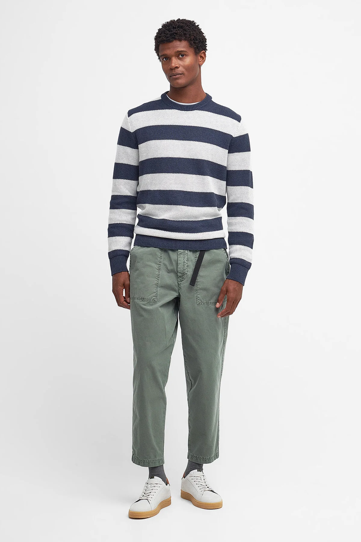 Craster Striped Crew Neck Jumper - NAVY