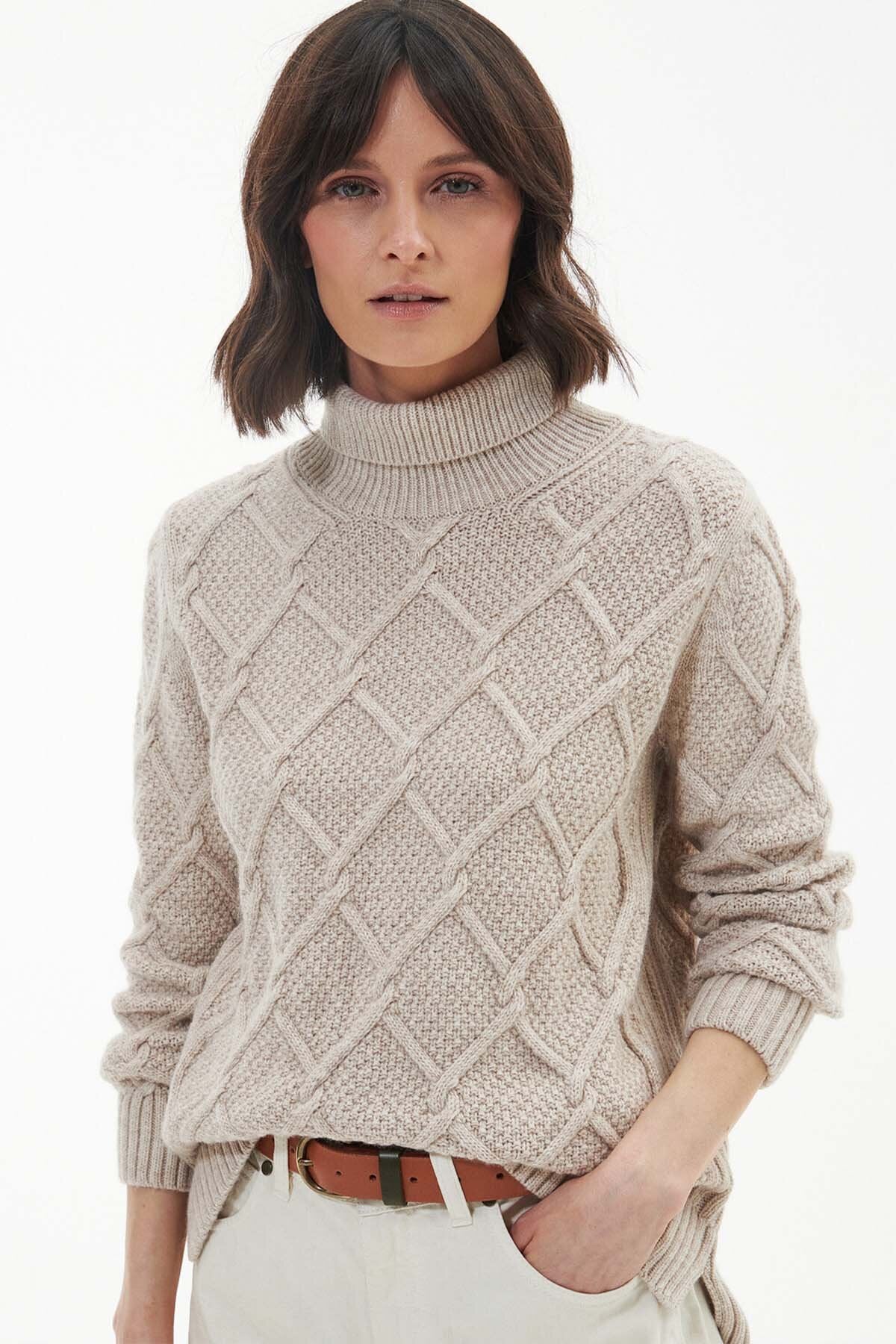 Burne Roll Neck Knit Sweatshirt - OATMEAL
