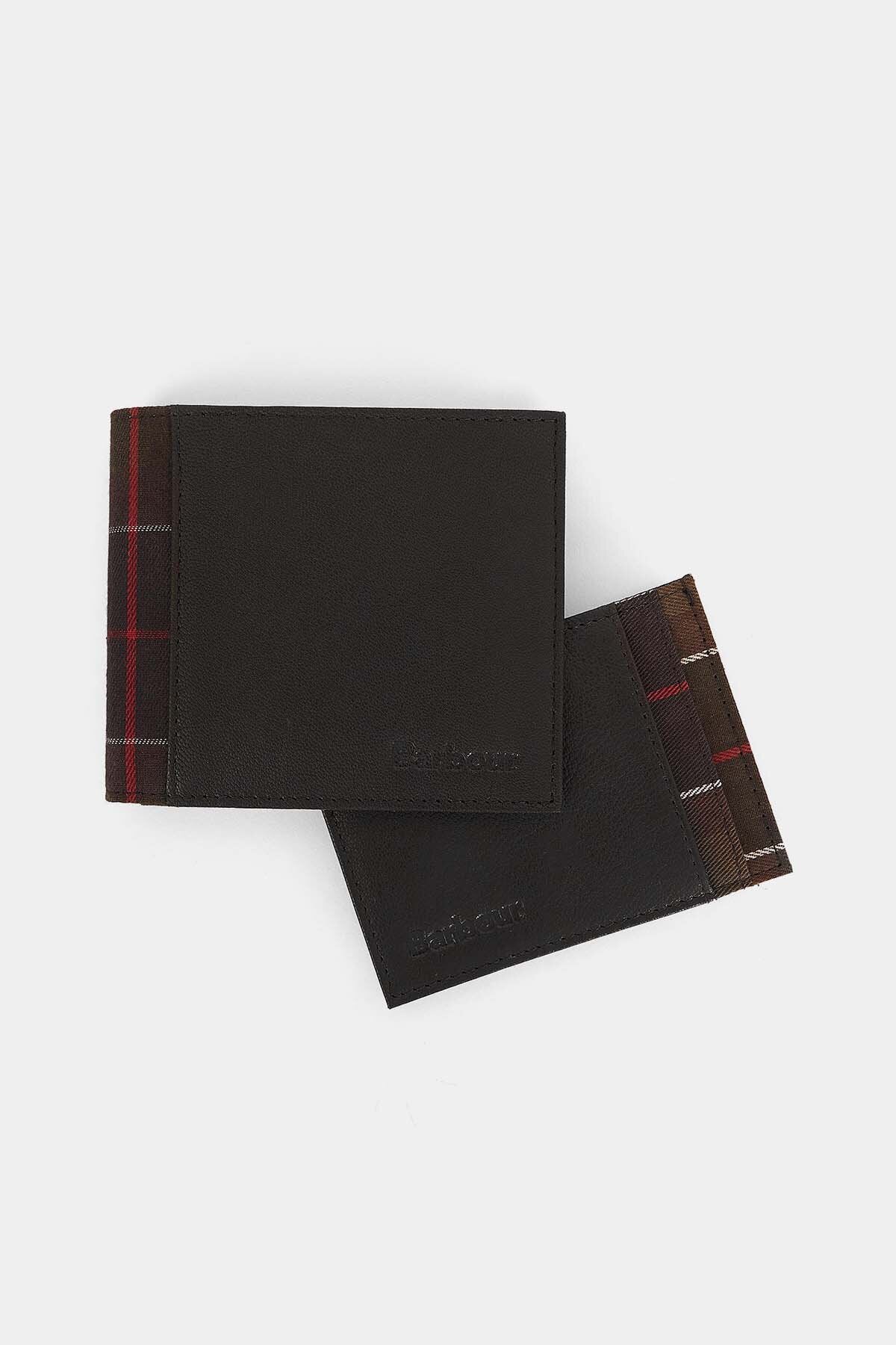 Leather/Tartan Wallet & Card Holder Gift Set - BLACK/CLASSIC TARTAN