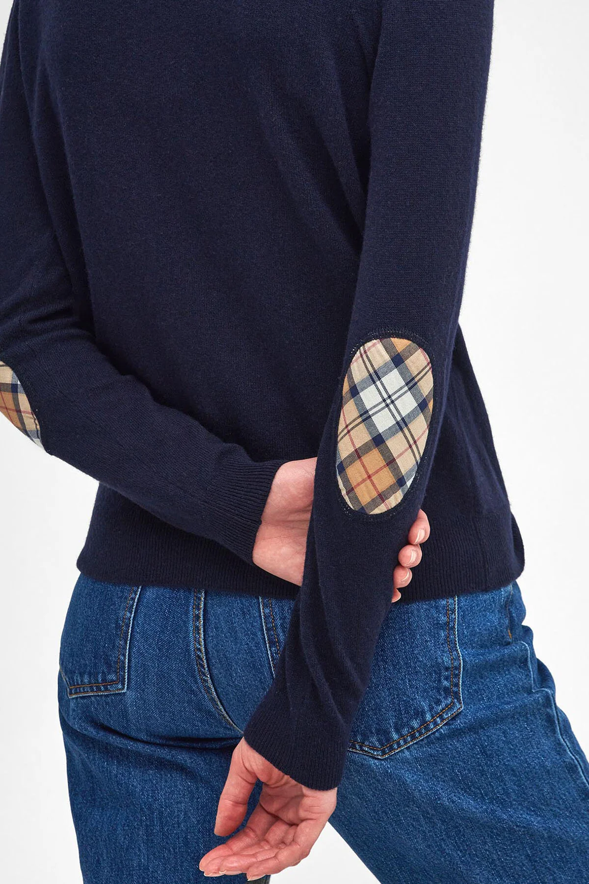 Pendle Knitted Cardigan - NAVY/HESSIAN TARTAN