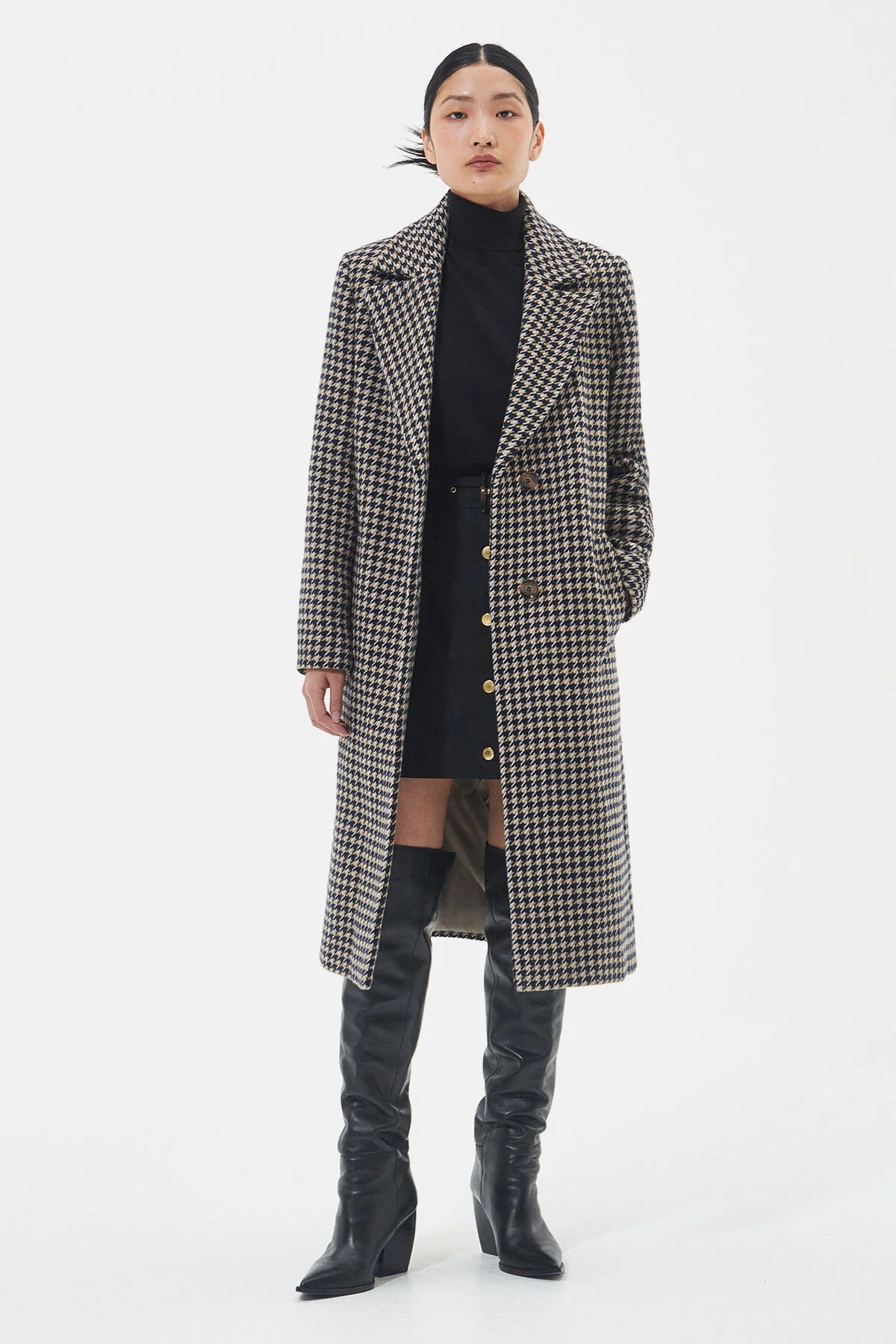 Angelina Wool Jacket - LT FAWN HOUNDSTOOTH