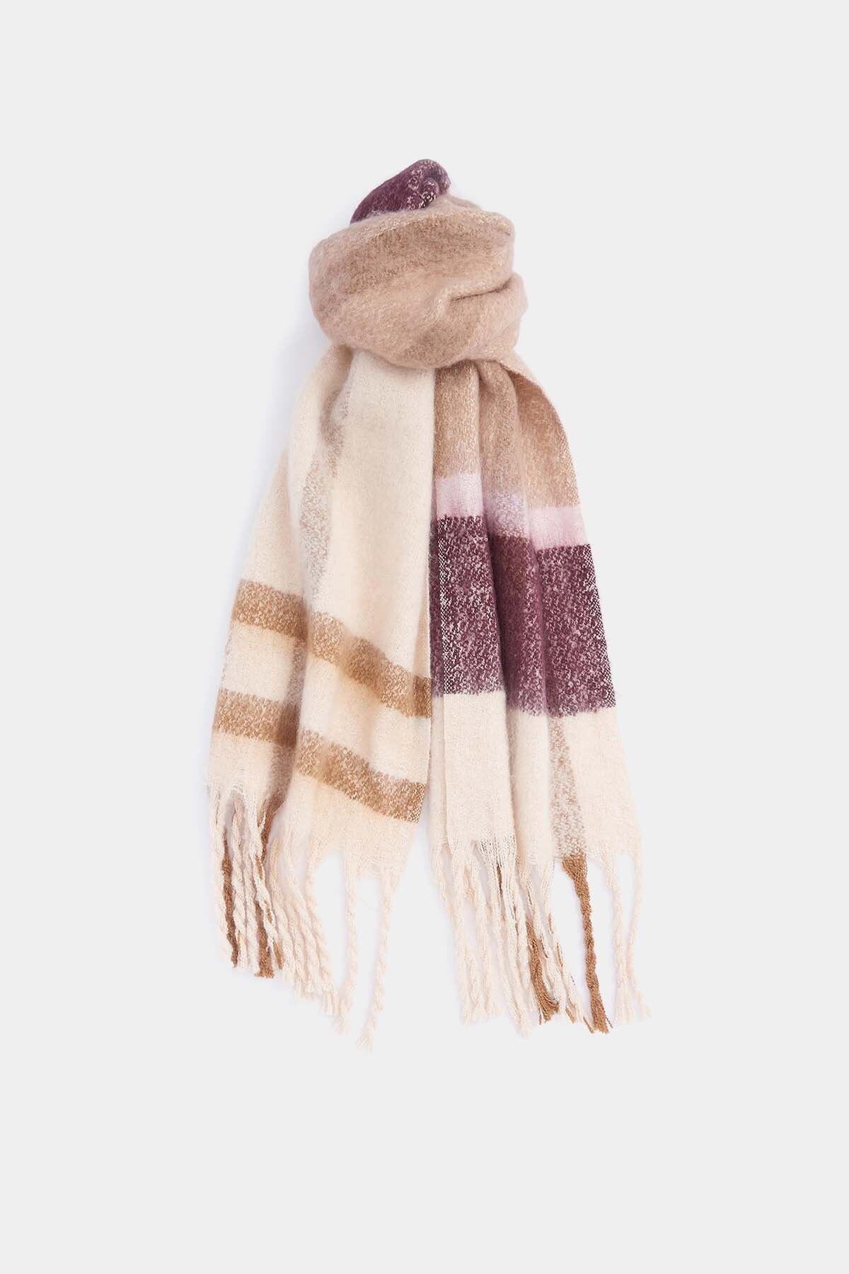 Isla Tartan Boucle Scarf - MUTED CABERNET