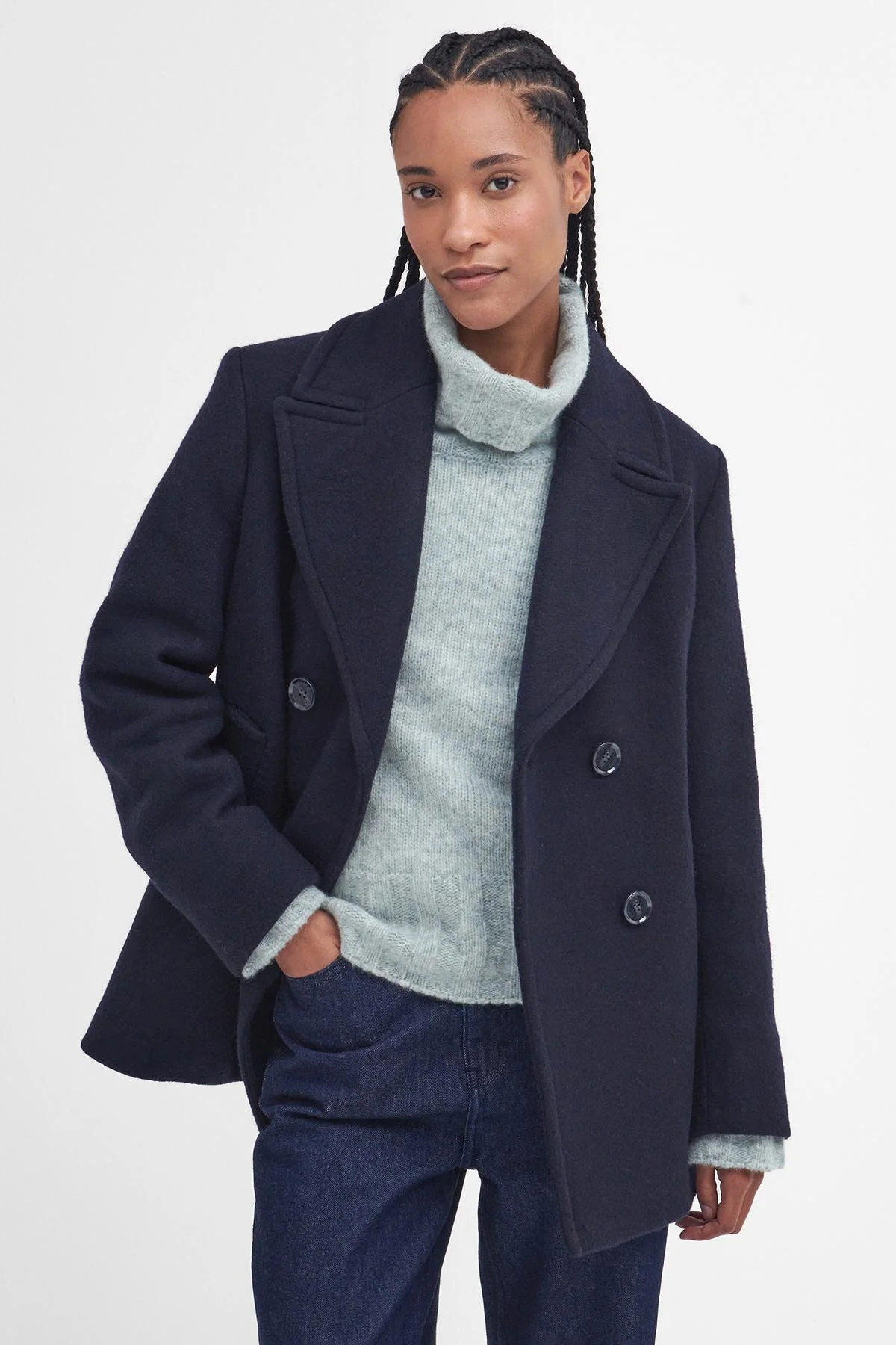 Ingrid Wool Peacoat - NAVY/HESSIAN