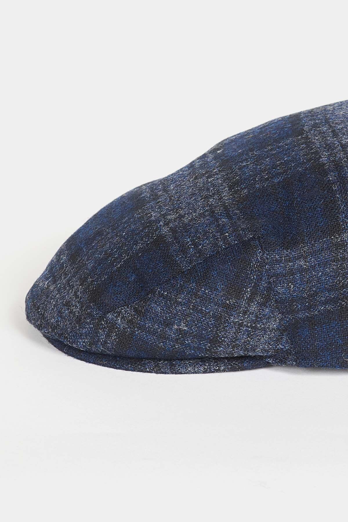 Waxed Cotton Flat Cap - NAVY TARTAN
