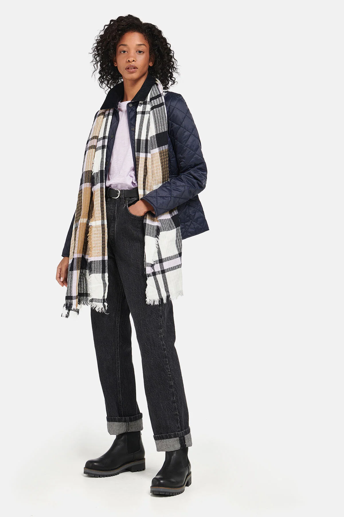 Faith Tartan Scarf - TRENCH NAVY