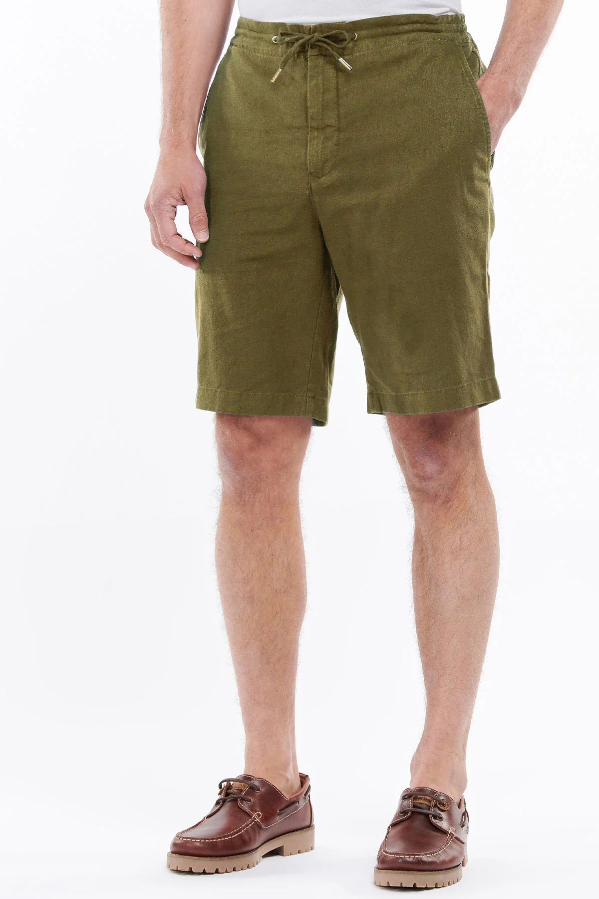 Linen Cotton Mix Shorts - MILITARY GREEN