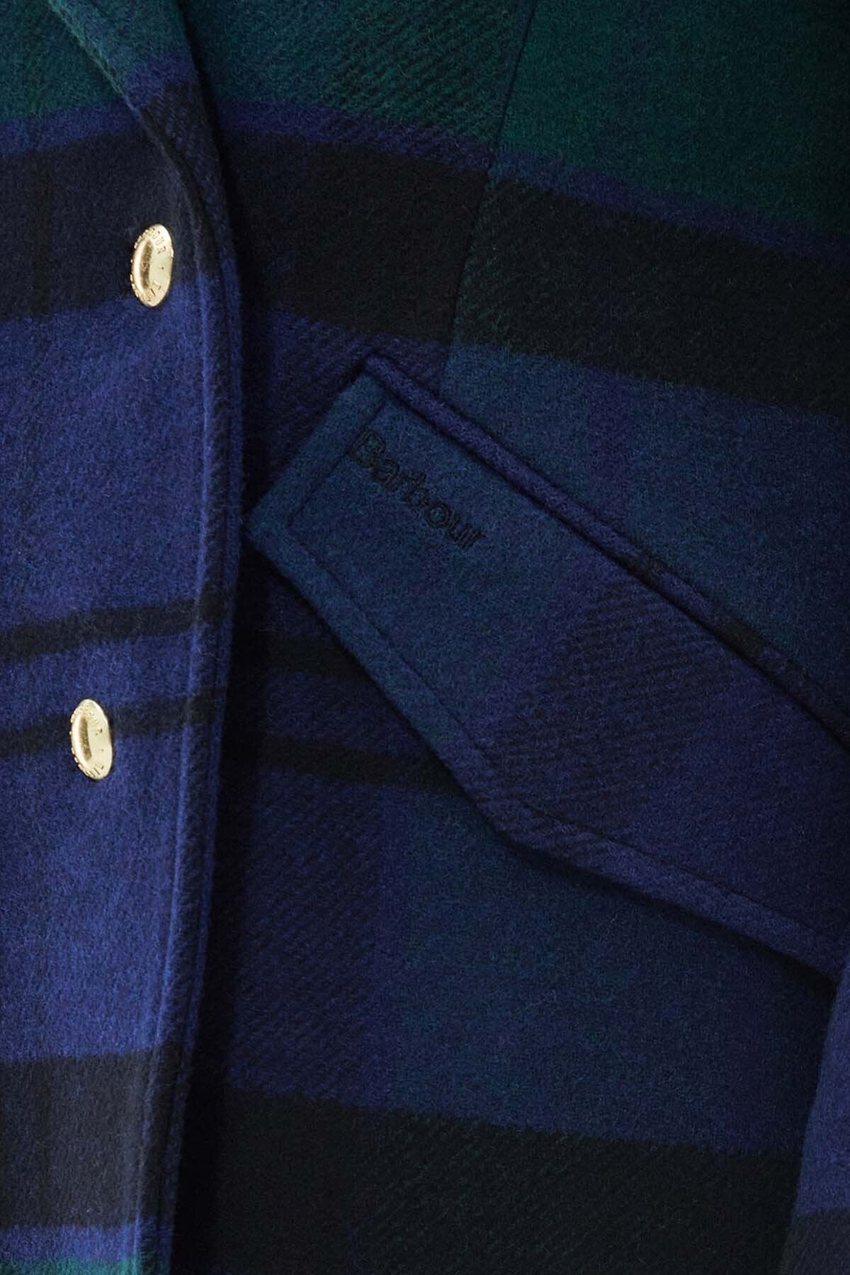 Inverraray Wool Longline Coat - BLACK/SAGE TARTAN/DK