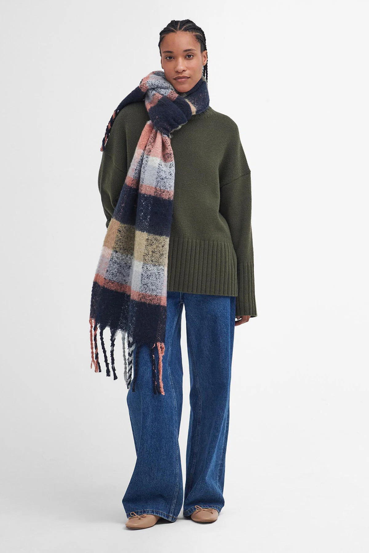 Rawson Check Scarf - NAVY/PINK RUST