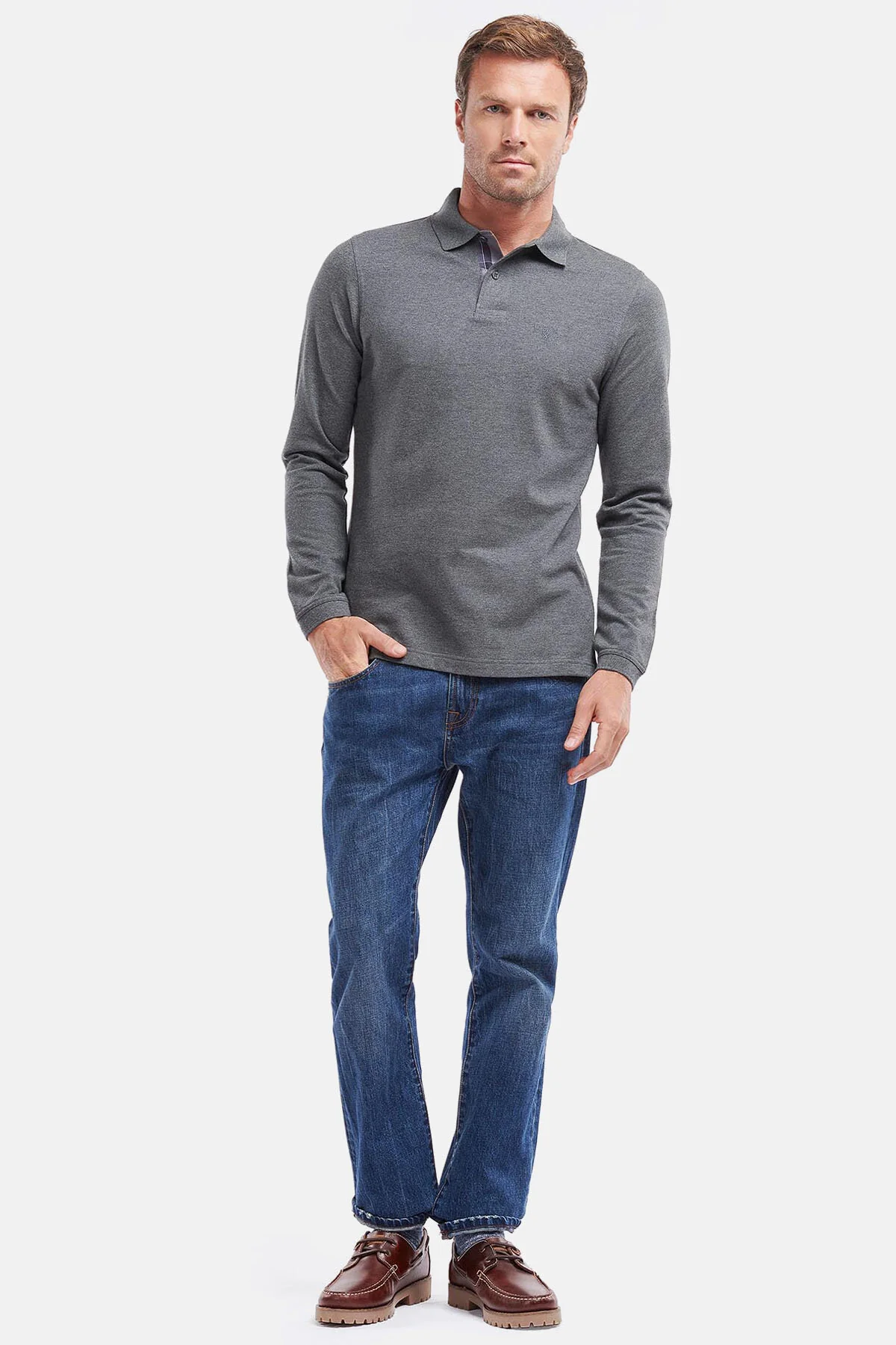 Essential Long-Sleeve Polo Shirt - SLATE MARL