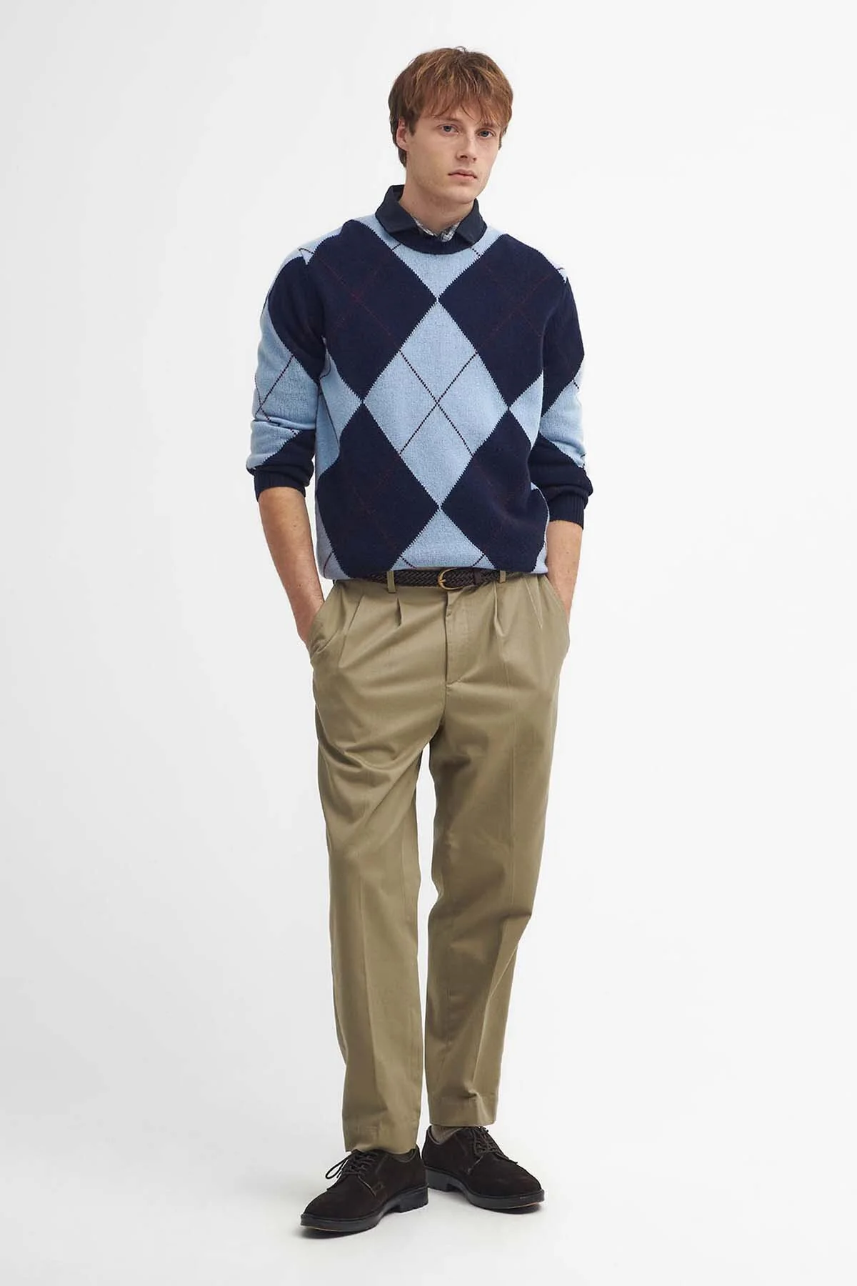 Sutherwell Argyle Crew Neck Jumper - NAVY