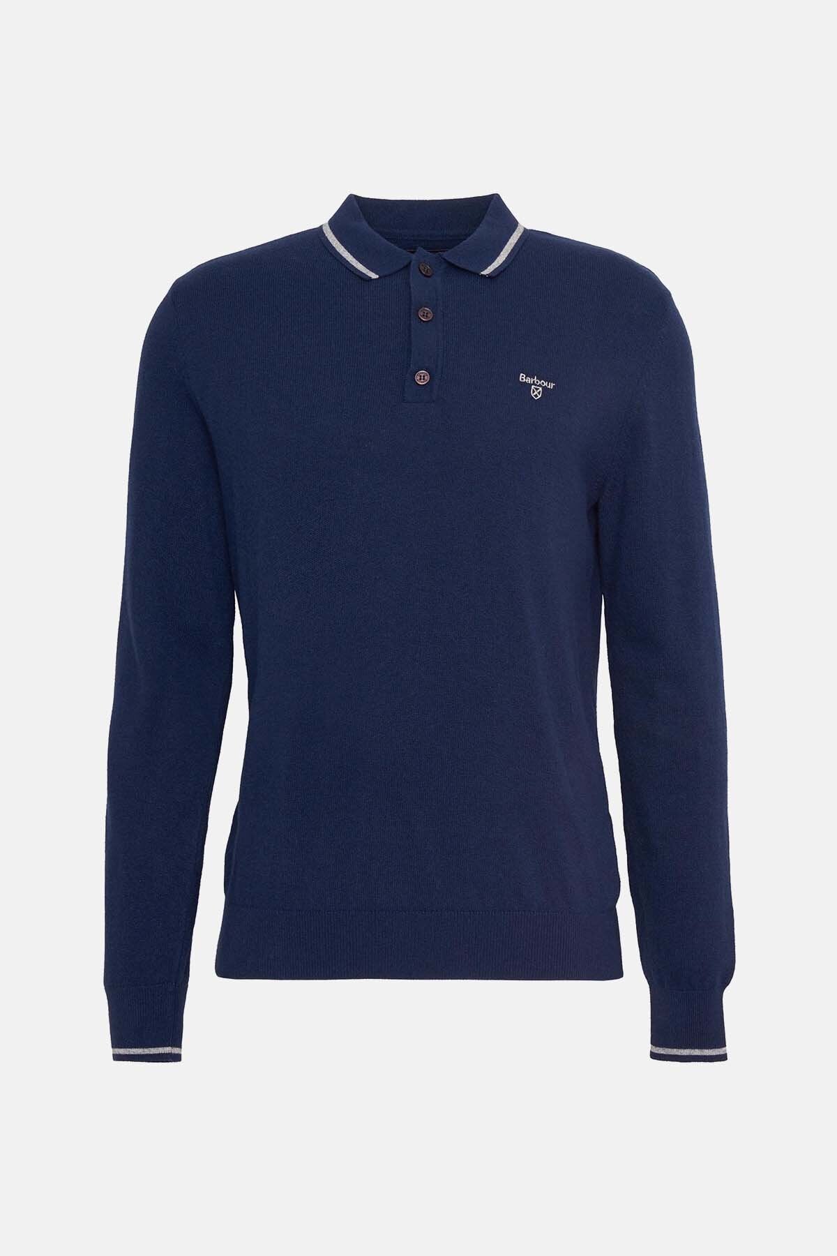 Nocton Knitted Long-Sleeved Polo Shirt - NAVY