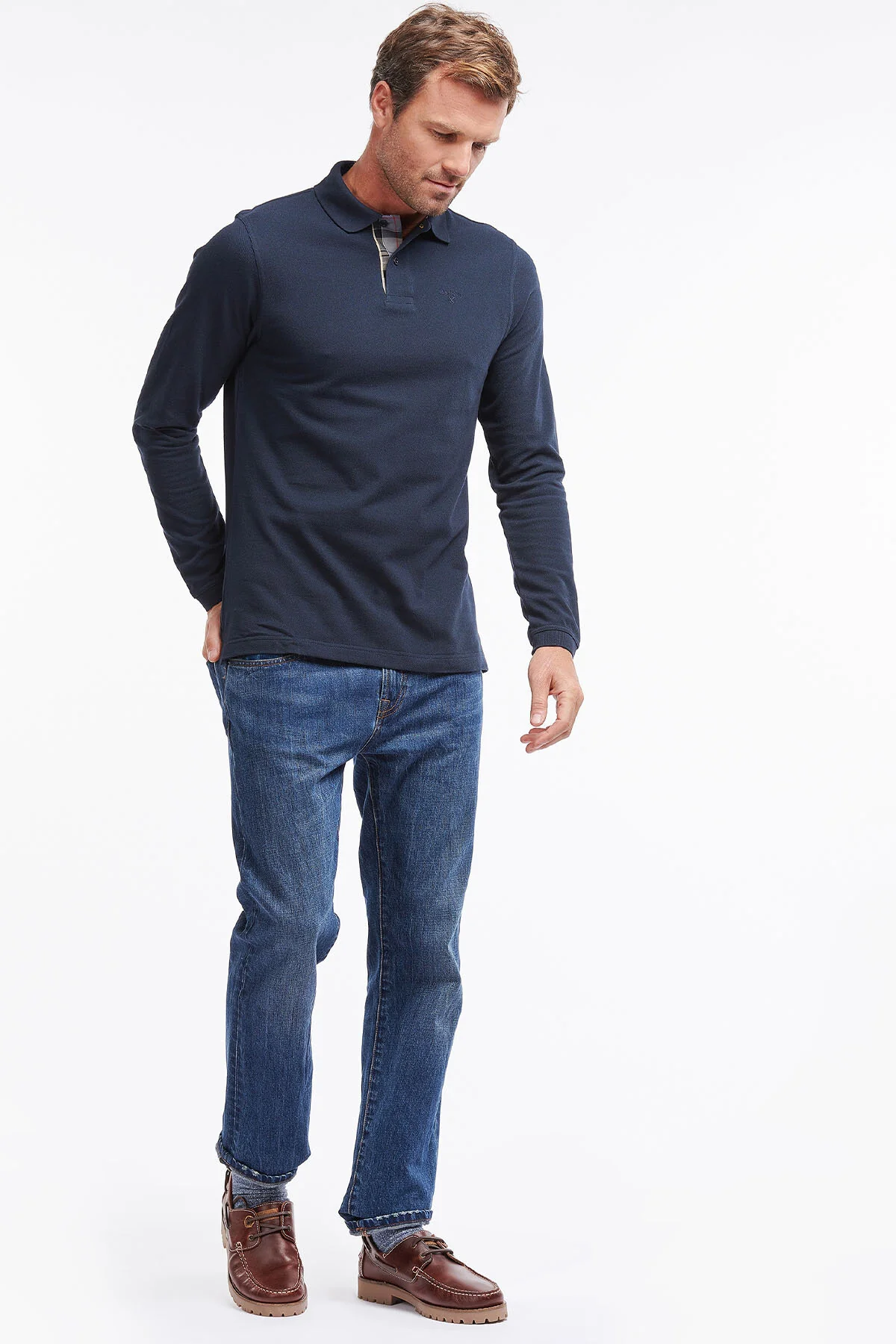 Essential Long-Sleeve Polo Shirt - NAVY
