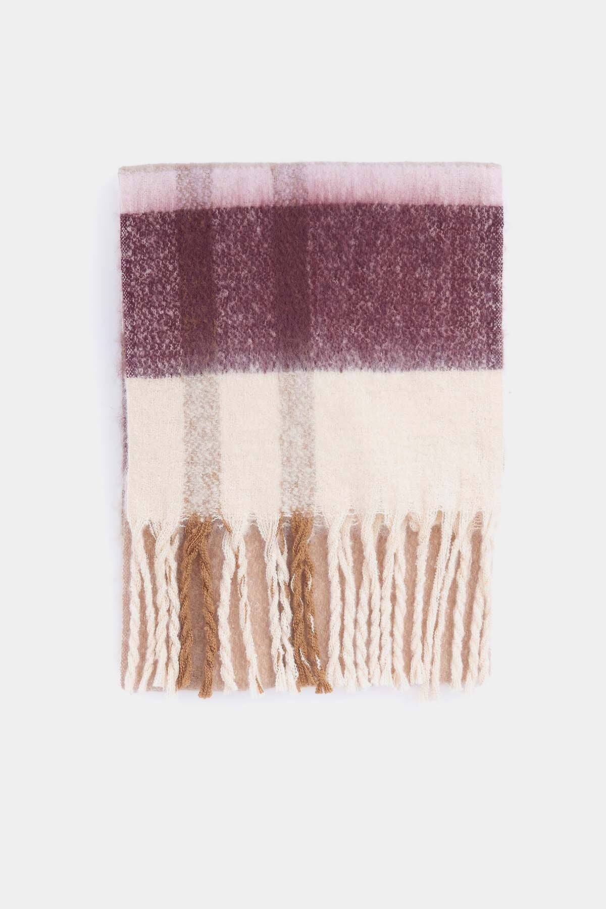 Isla Tartan Boucle Scarf - MUTED CABERNET