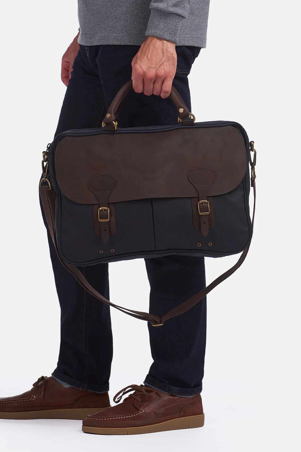 Wax Leather Briefcase - NAVY
