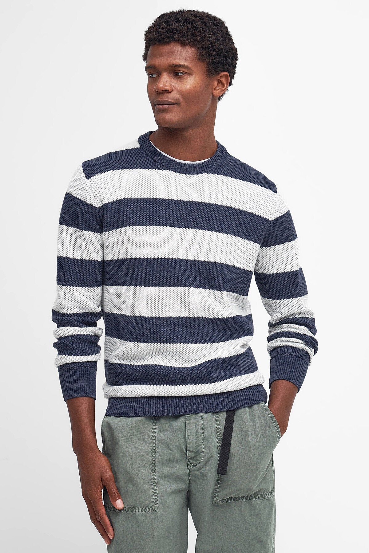 Craster Striped Crew Neck Jumper - NAVY