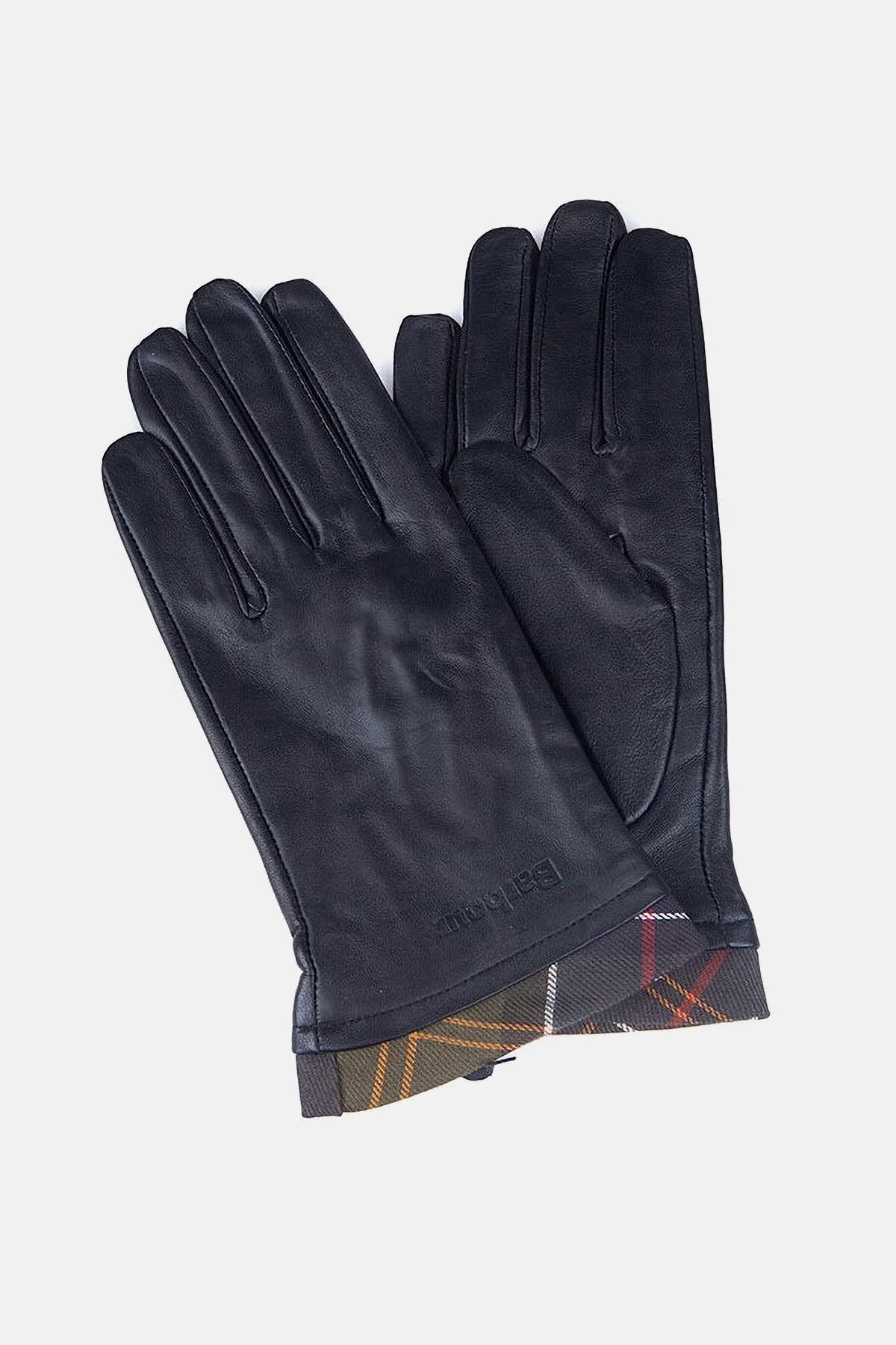 Leather Gloves with Tartan Trim - BLACK/CLASSIC
