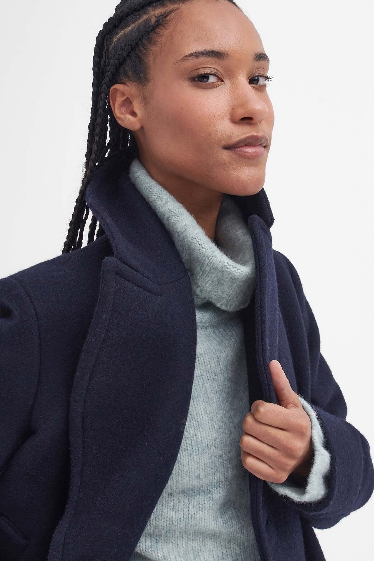 Ingrid Wool Peacoat - NAVY/HESSIAN