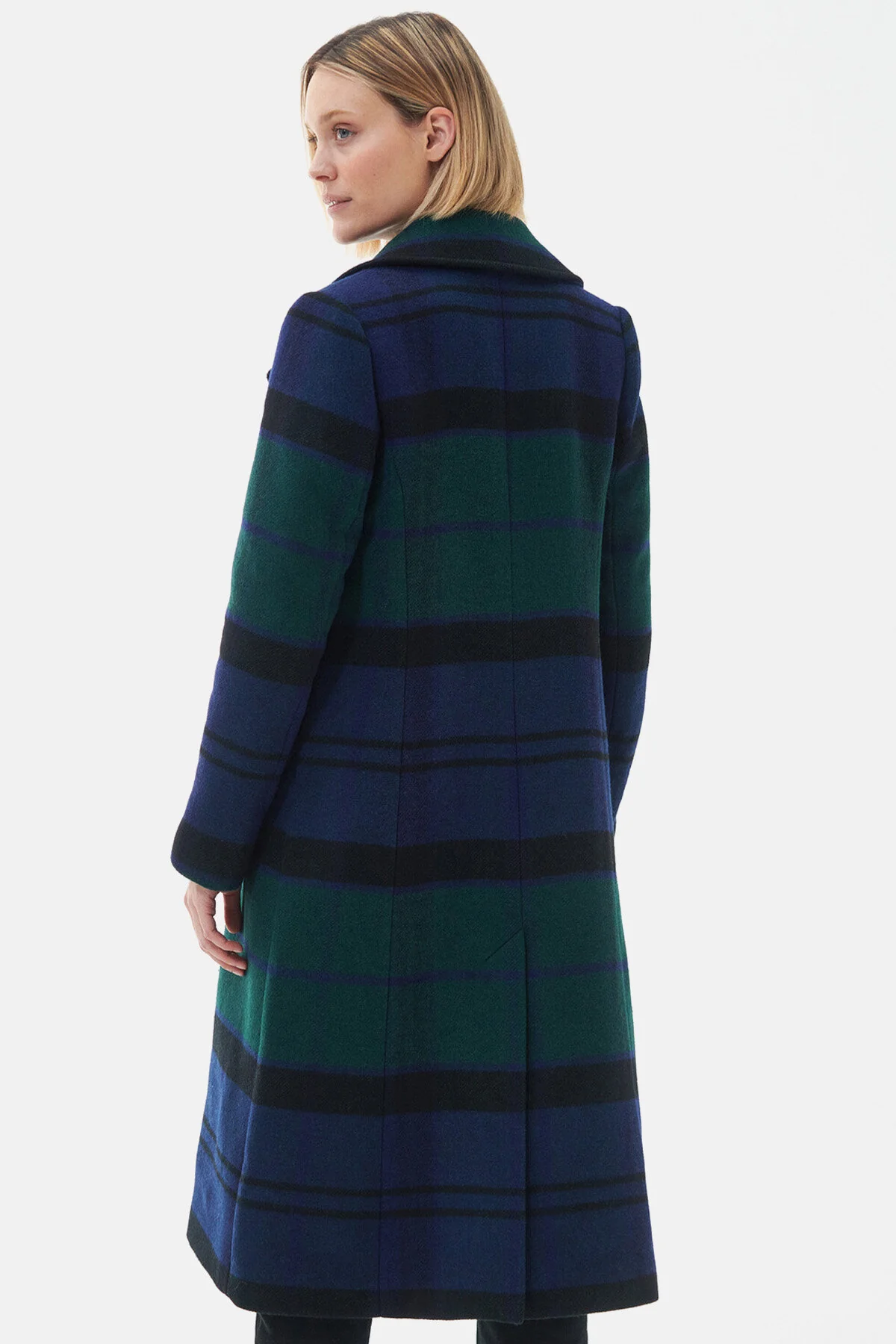 Inverraray Wool Longline Coat - BLACK/SAGE TARTAN/DK