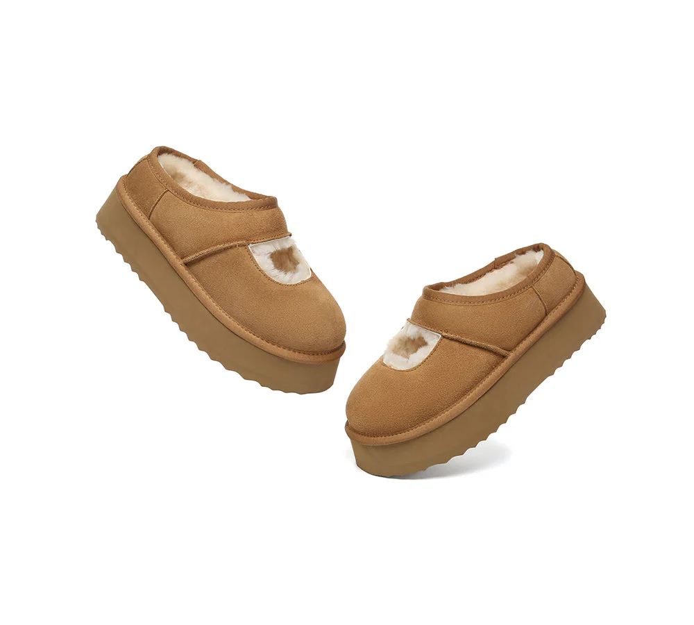 AUSTRALIAN SHEPHERD? UGG Slippers Sheepskin Wool Ankle Platform Carmella